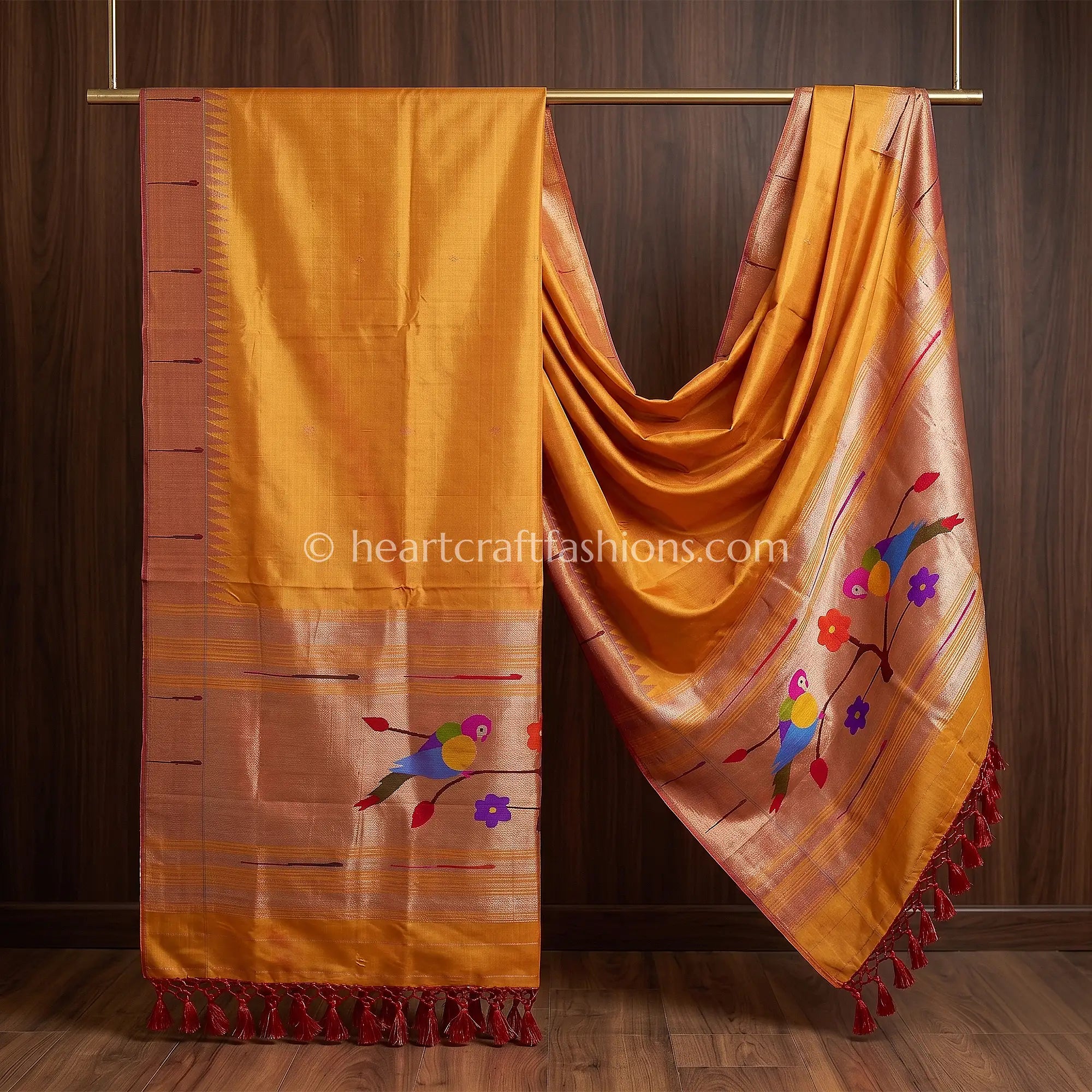 Sunset Gold Pure Paithani Handloom Silk Dupatta