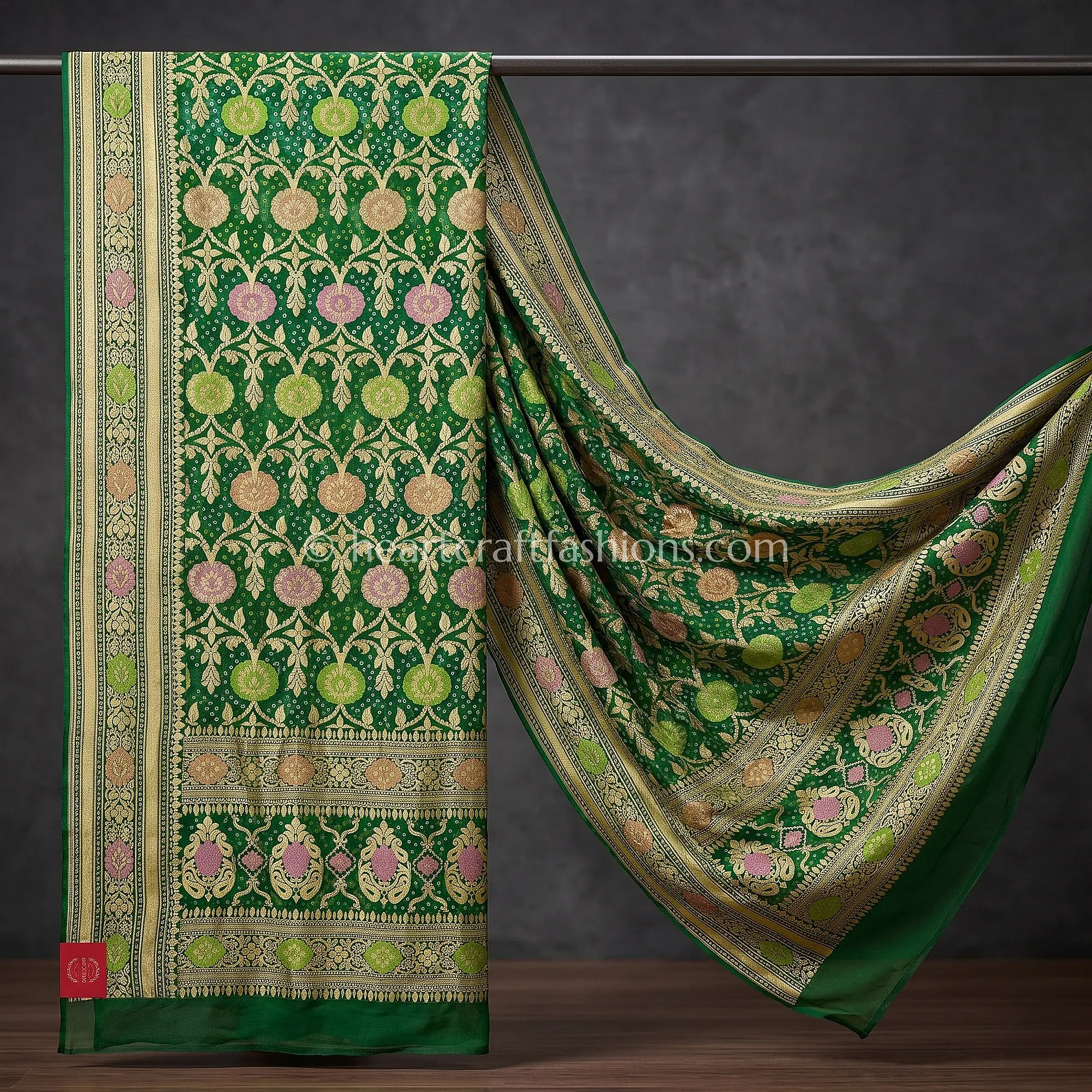 Forest Green Khadi Georgette Meenakari Dupatta