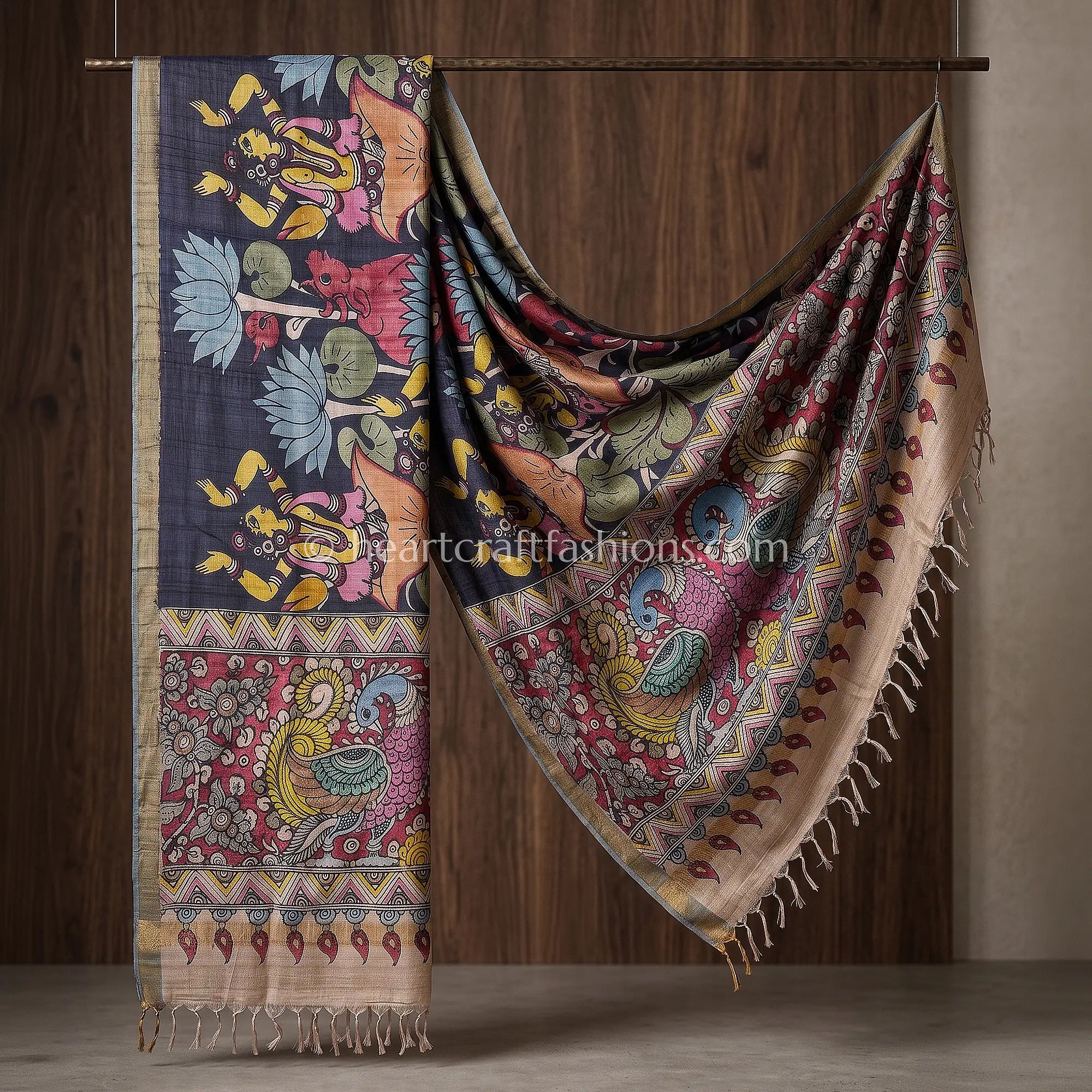 Multicolor Tusser Kalamkari Art Dupatta