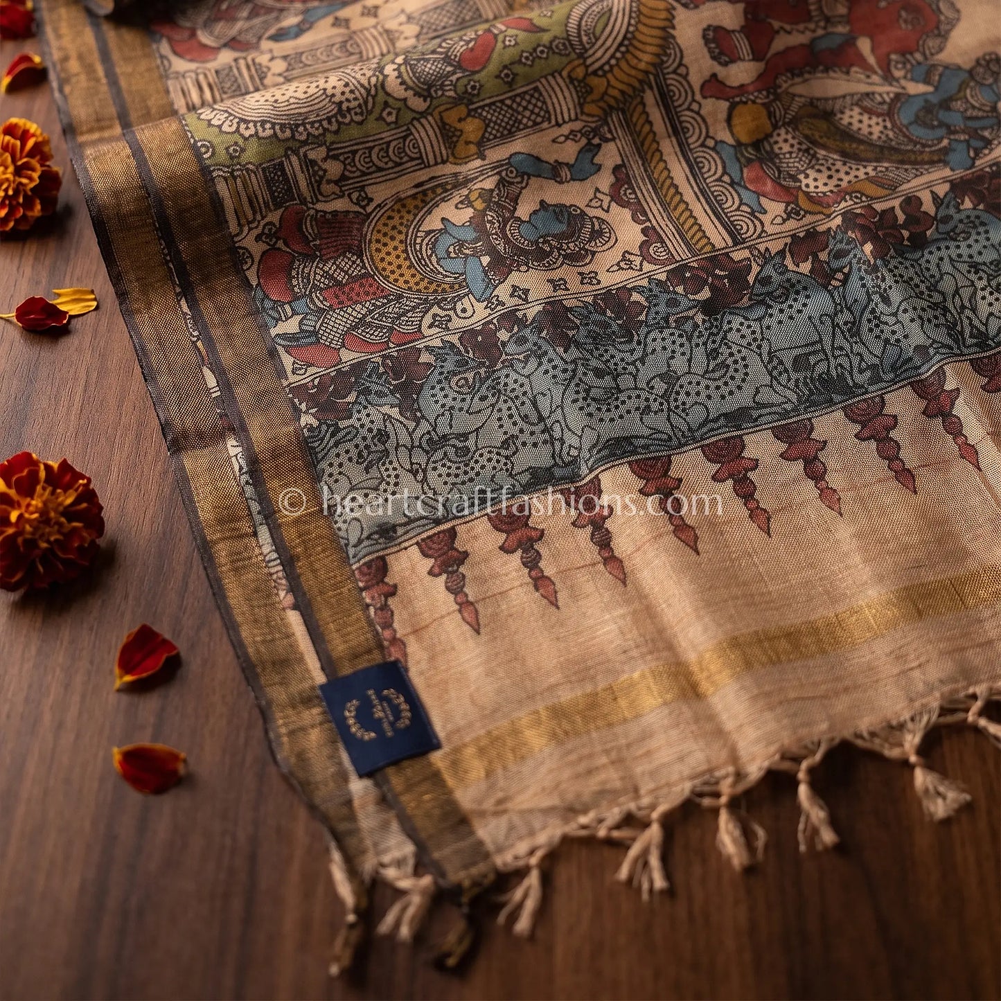 Beige Tusser Kalamkari Narrative Dupatta