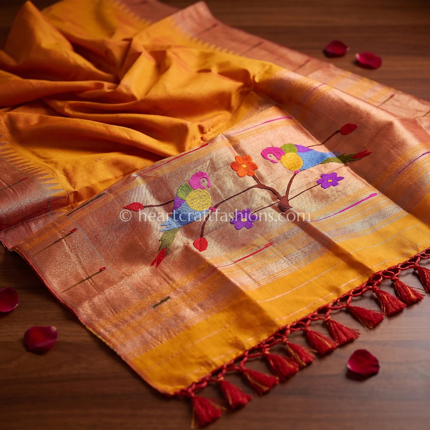 Sunset Gold Pure Paithani Handloom Silk Dupatta