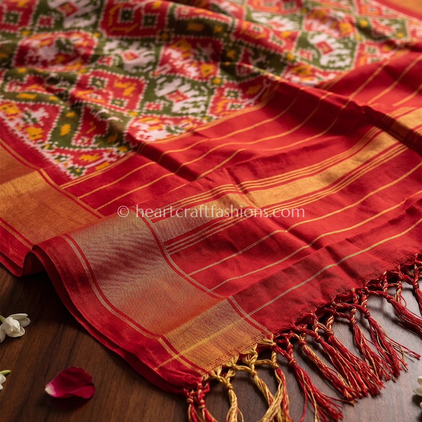 Red & Olive Patola Silk Dupatta