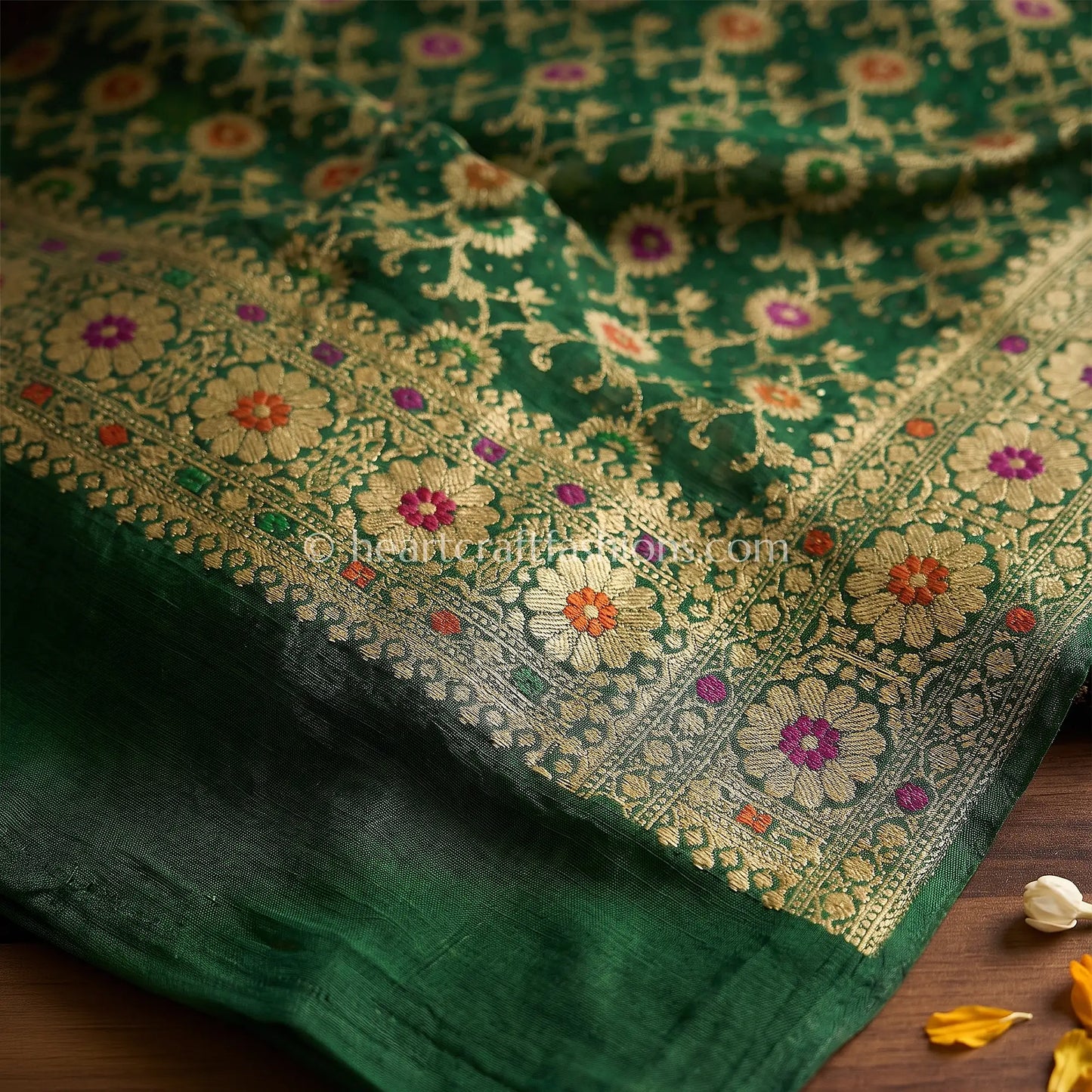 Bottle Green Khadi Georgette Meenakari Dupatta