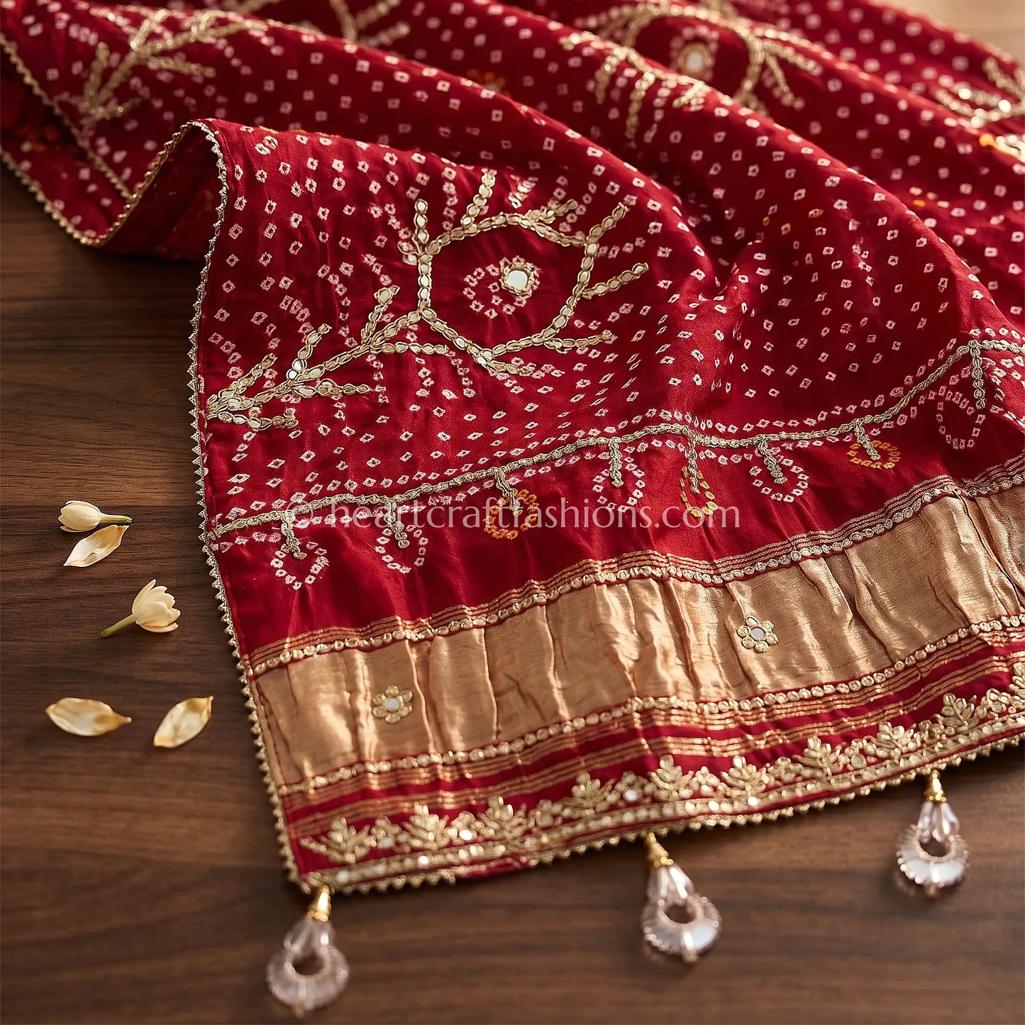 Royal Red Pure Gajji Silk Bandhej Handwork Gota Patti Dupatta