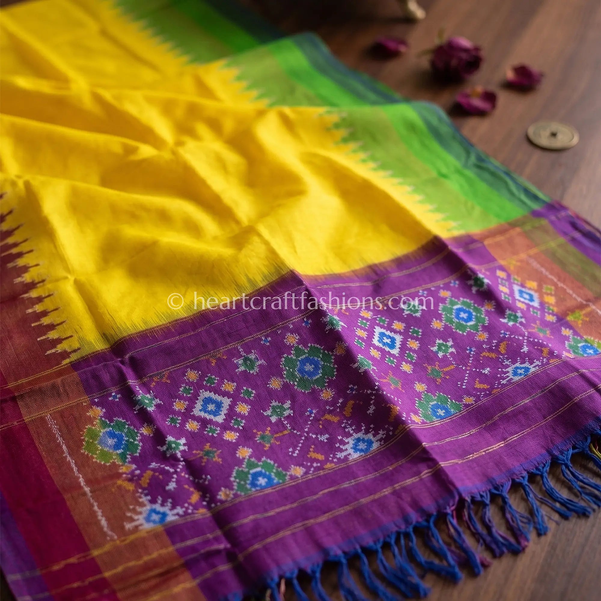 Yellow Patola Silk Dupatta With Ganga-Yamuna Temple Border