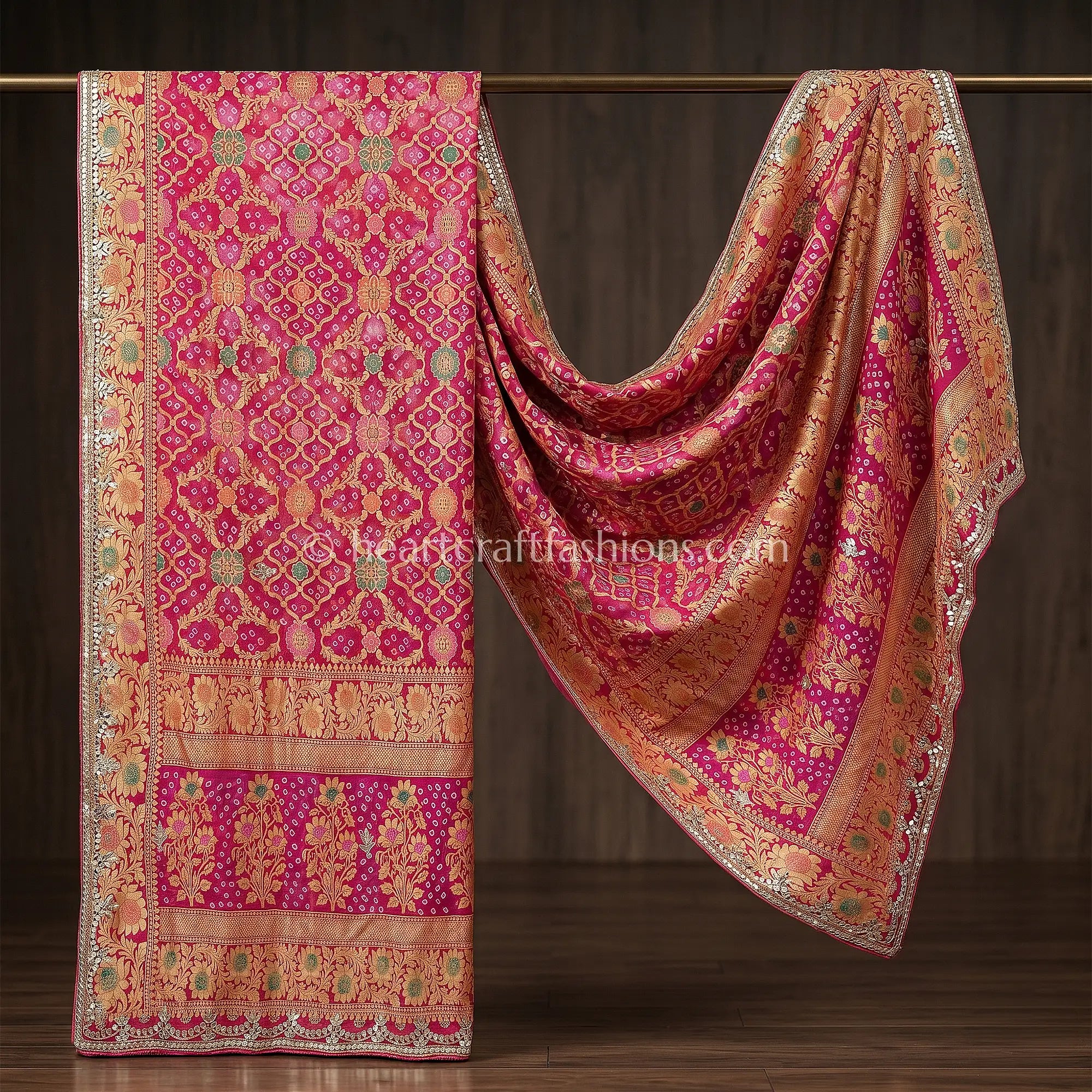 Royal Rani Pink Bandhej Meenakari Gota Patti Khadi Georgette Dupatta