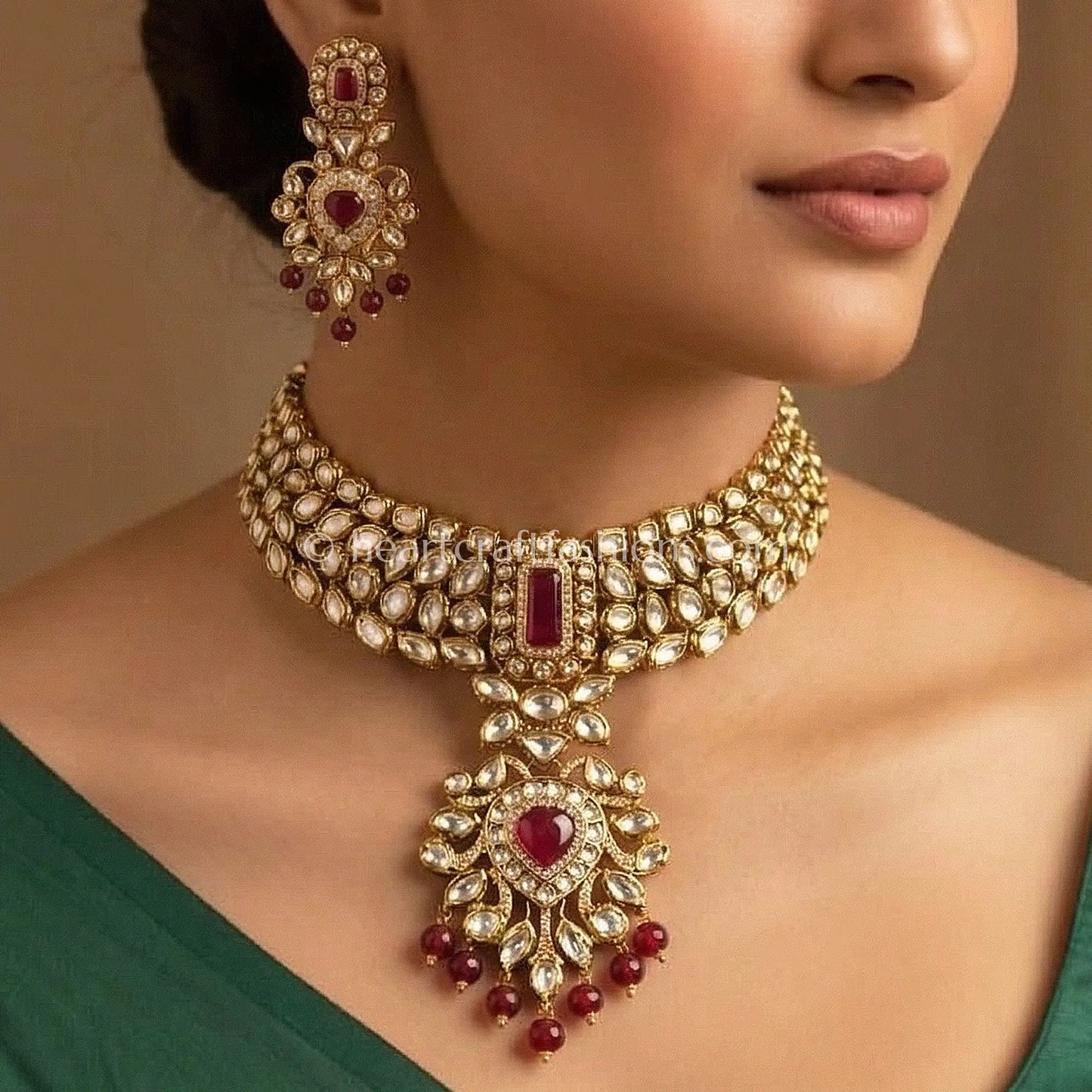AC Kundan Ruby Doublet Statement Choker Set