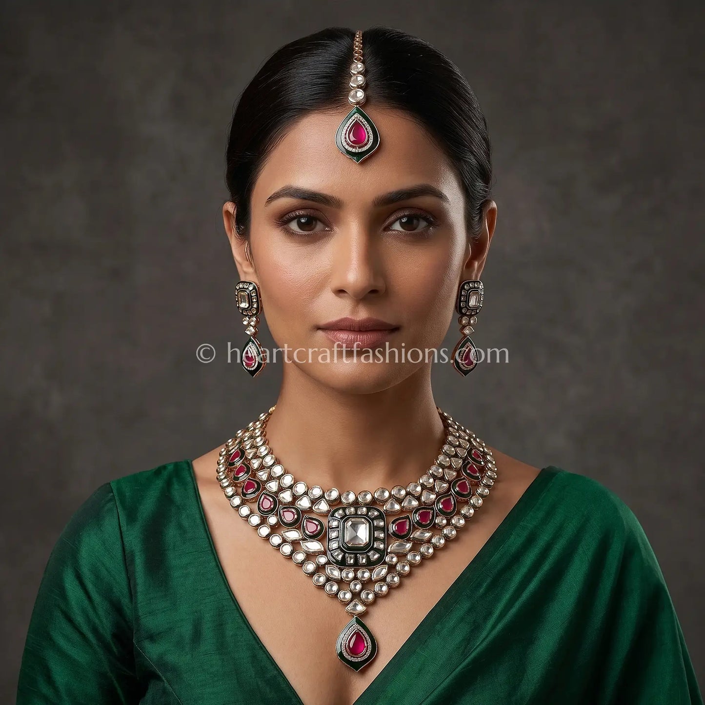 AC Kundan Victorian Ruby Drop Choker Set