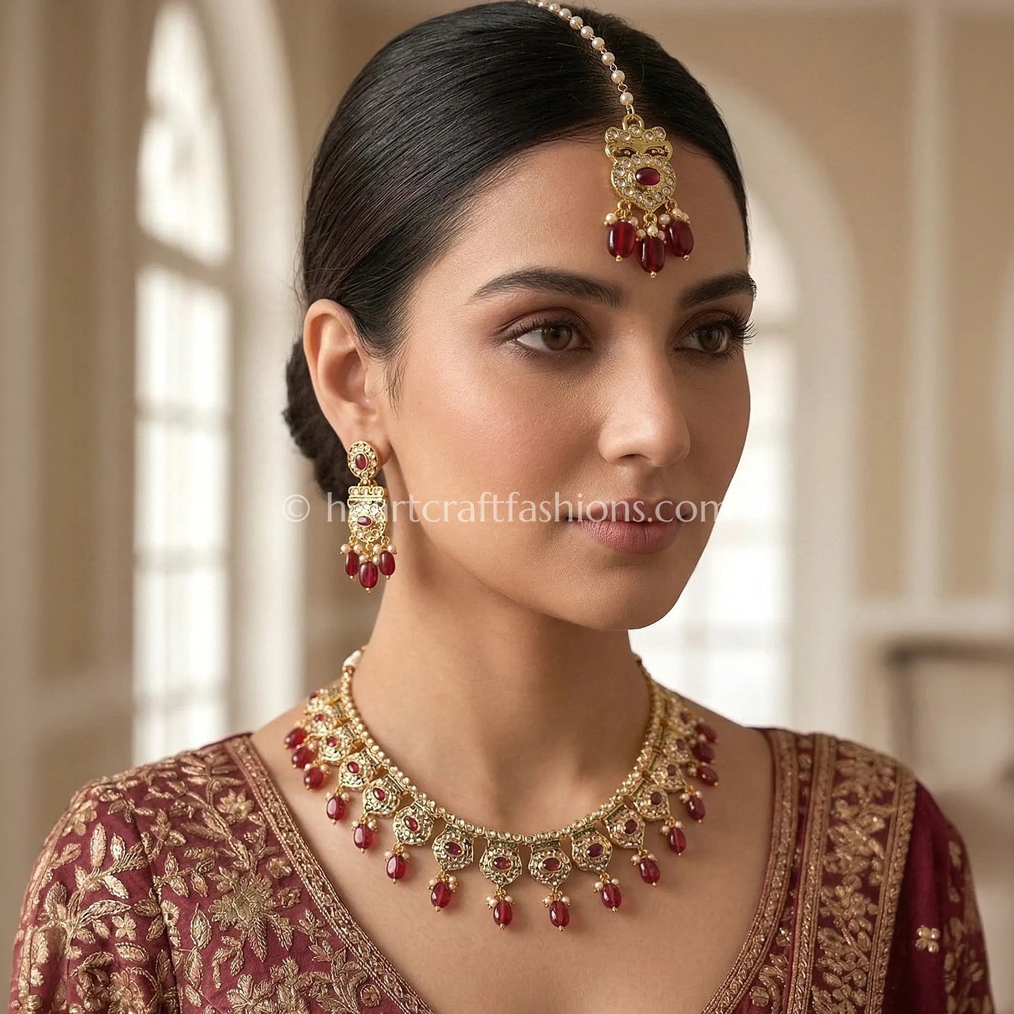 Ahmedabadi Kundan Ruby Drop Royal Choker