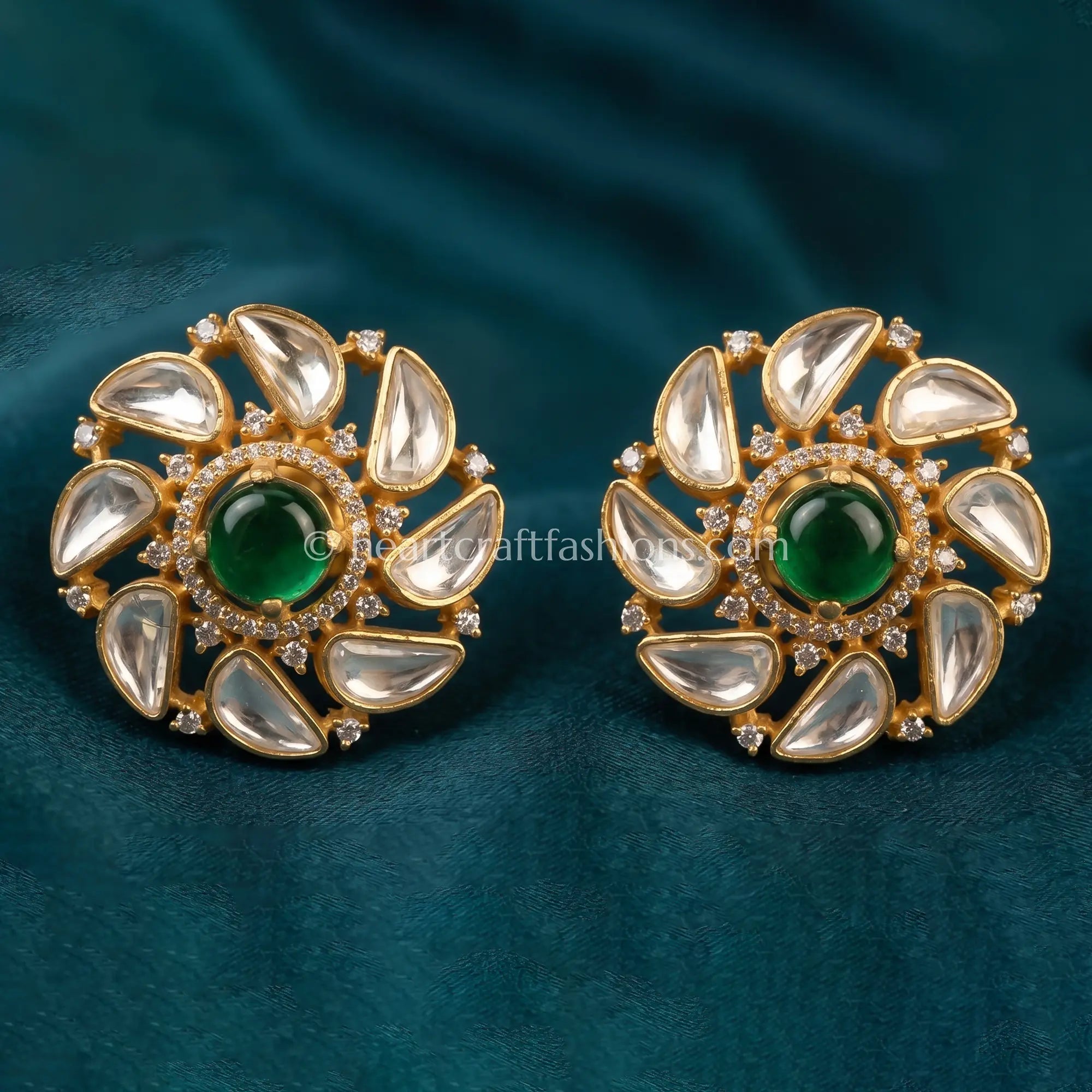 Aabha Emerald Moissanite Floral Stud Earrings