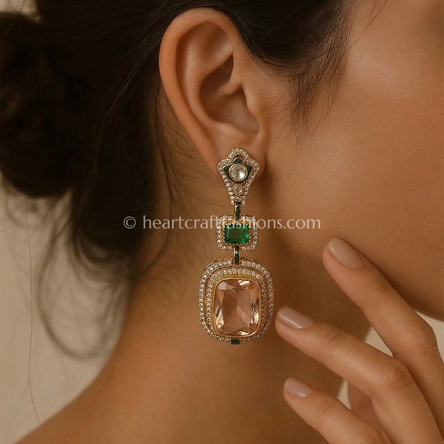 Aarna Emerald Moissanite Polki Doublet Earrings