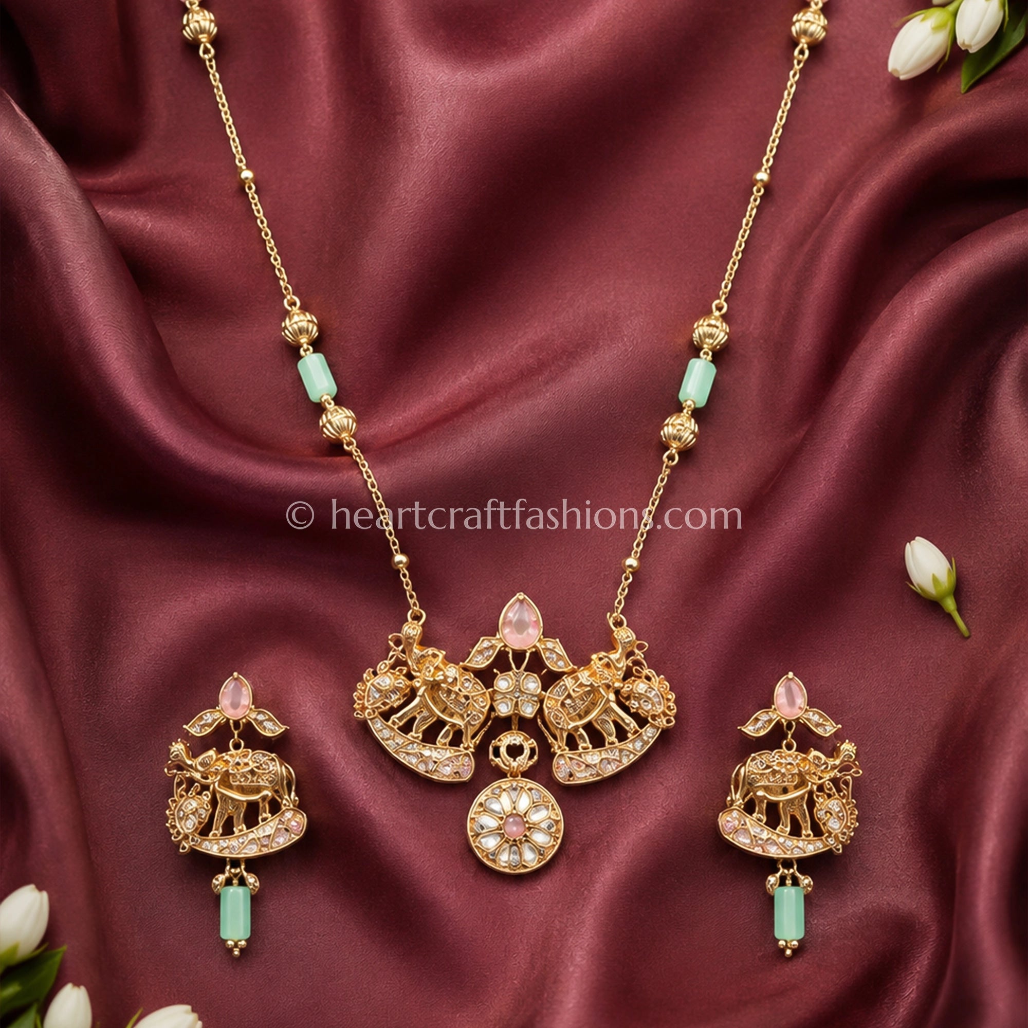 Aqua Amrapali Elephant Pendant Set
