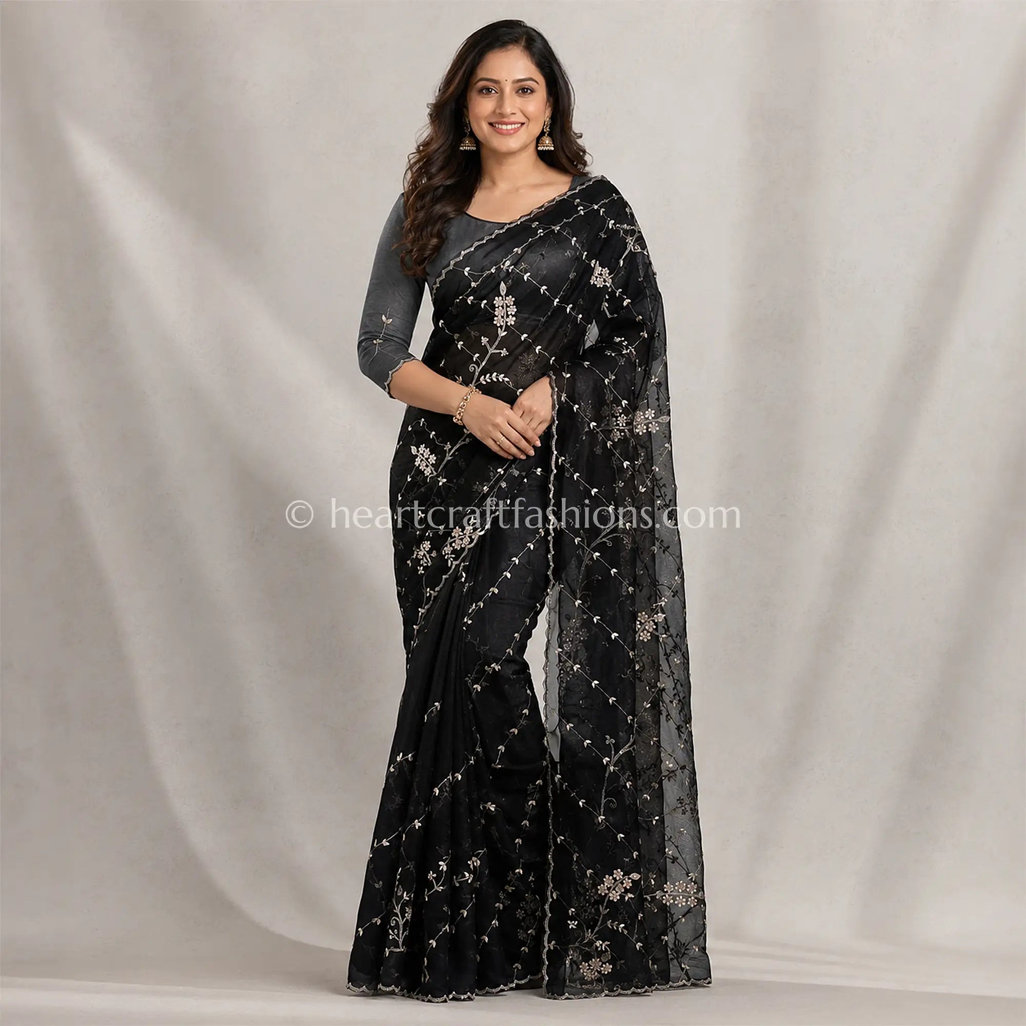 Black Elegance Kora Silk Pita Work Saree