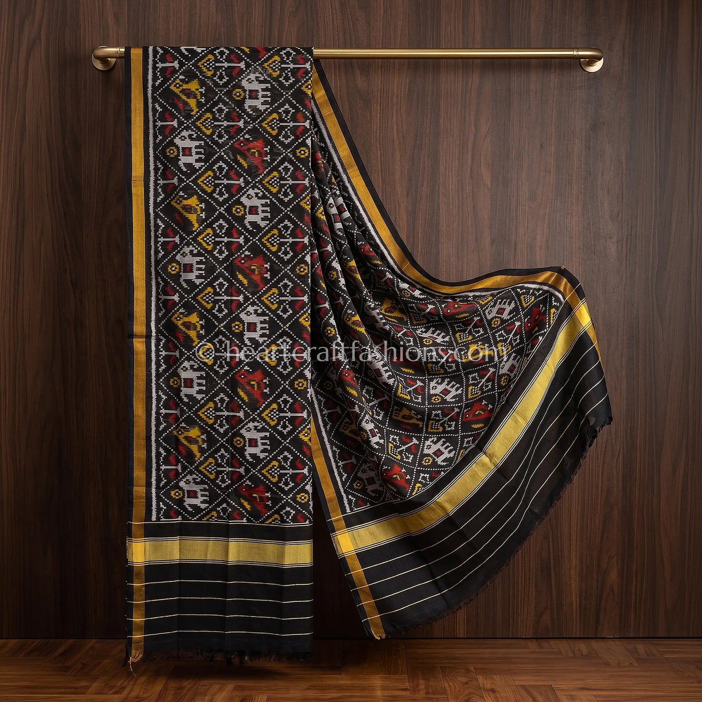 Black Rajkot Patola Silk Tribal Motif Dupatta