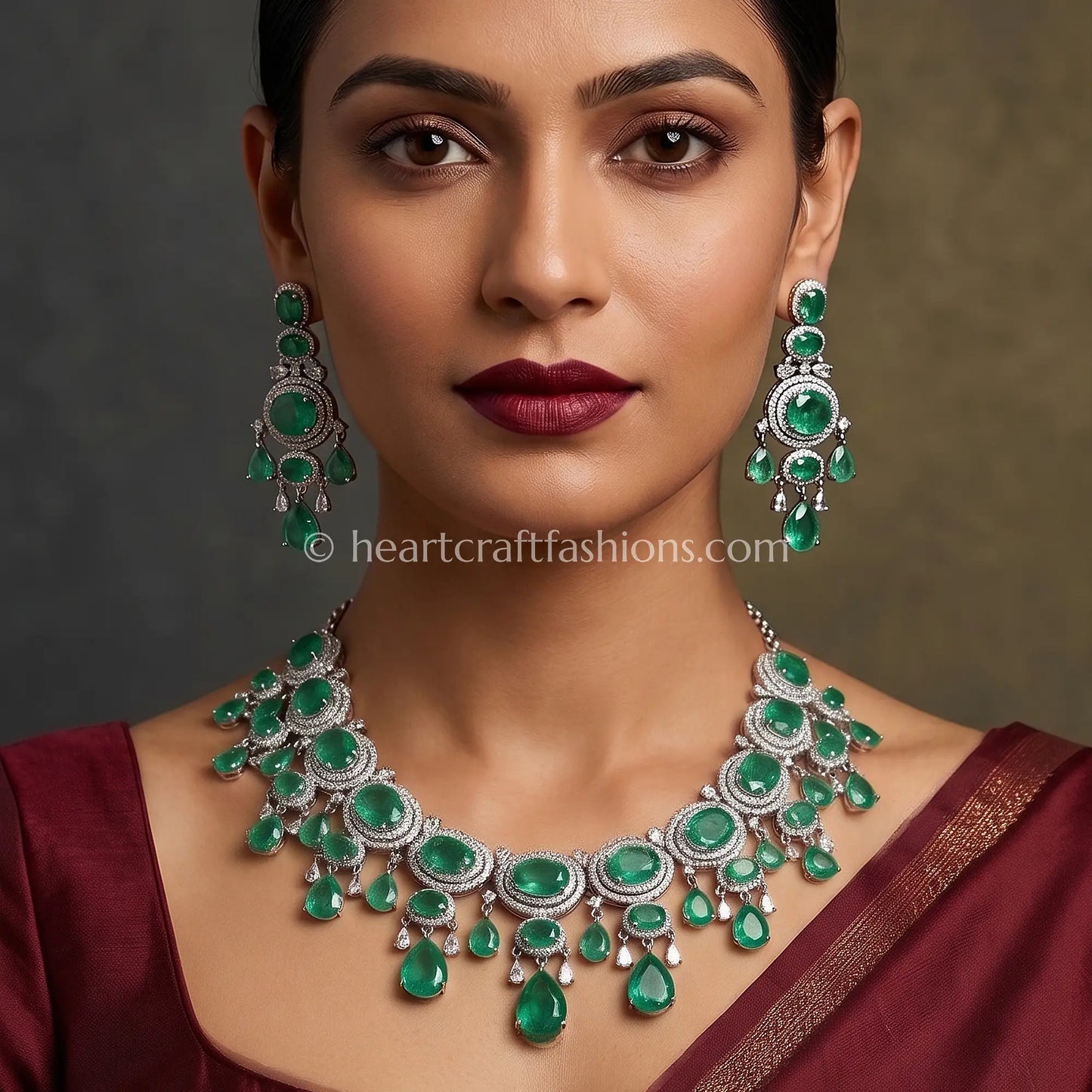 Cascading Oval Emerald Halo Statement Collar Set