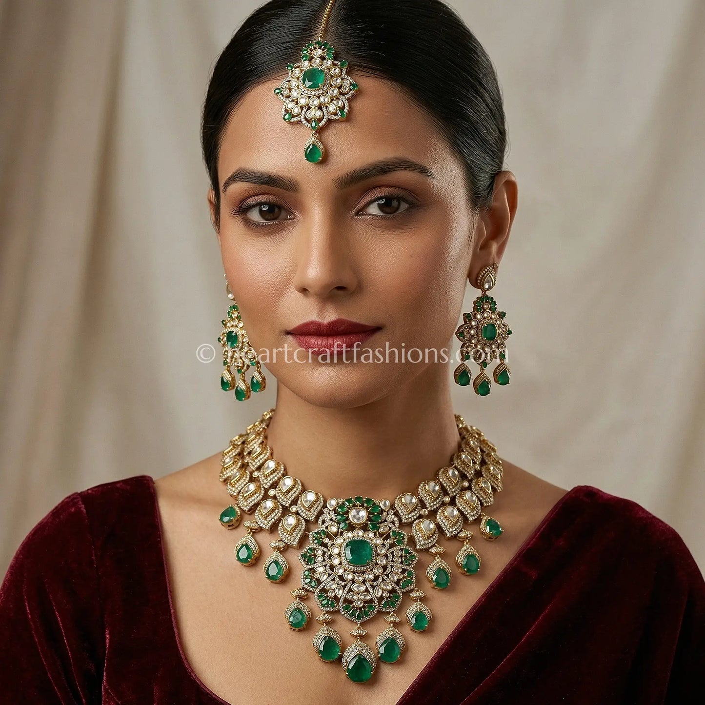 Celebrity Sunehri Kundan Doublet Grand Necklace Set