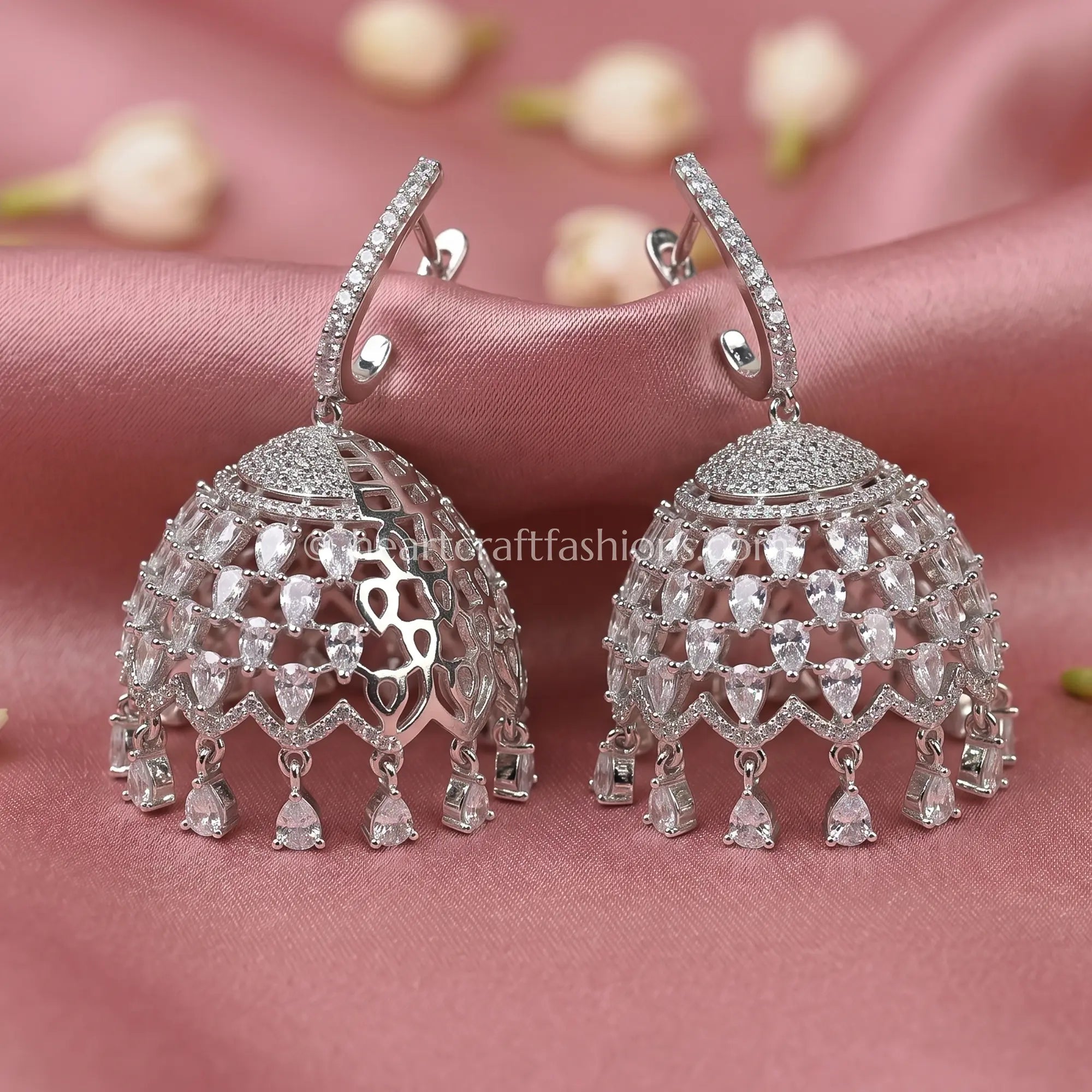 Celeste Platinum Zircon Jhumka Earrings