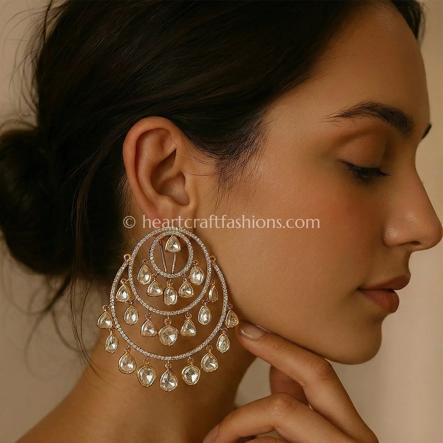 Sunehri Kundan Layered Chandbali Earrings