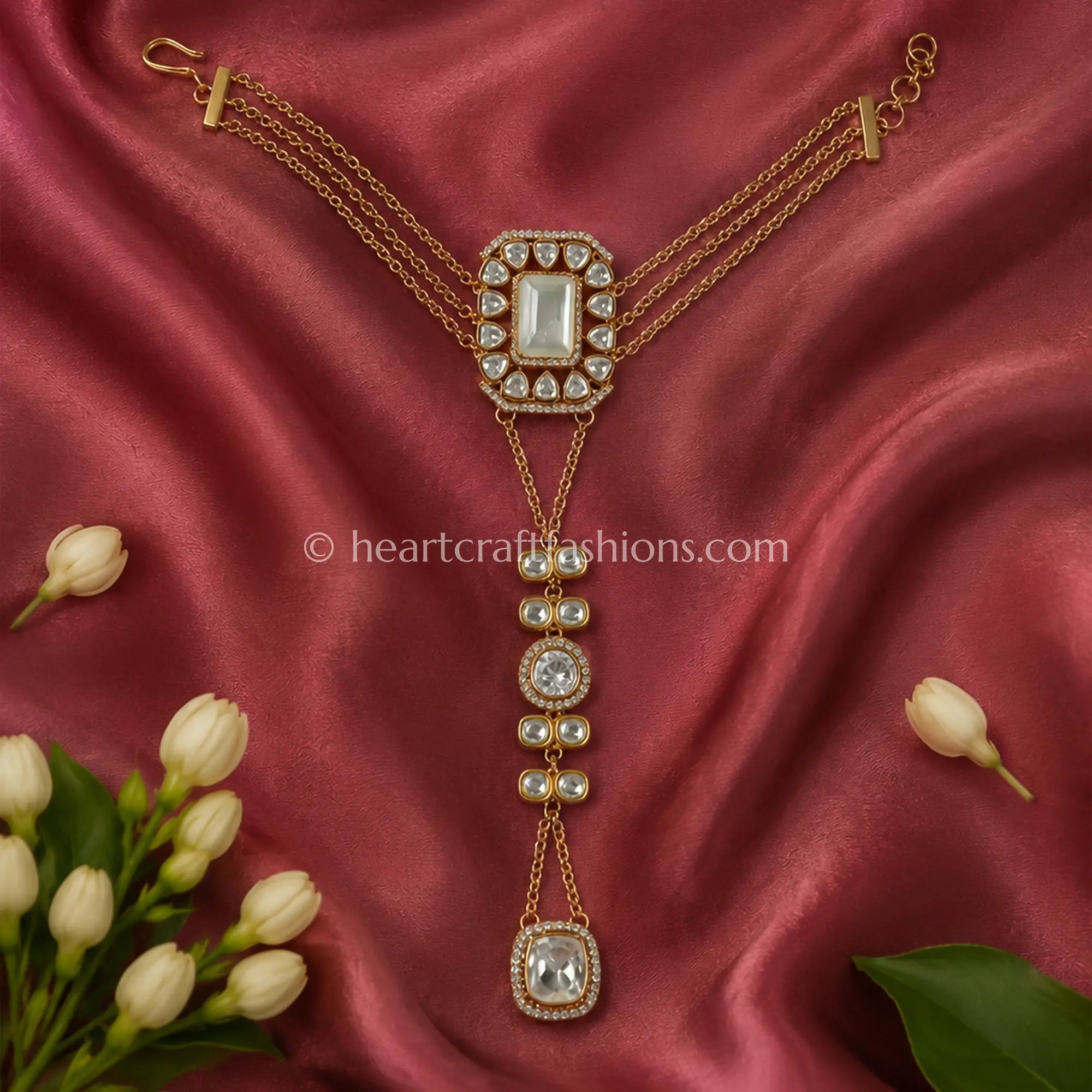 Chandrika Pearl Moissanite Polki Hathphool