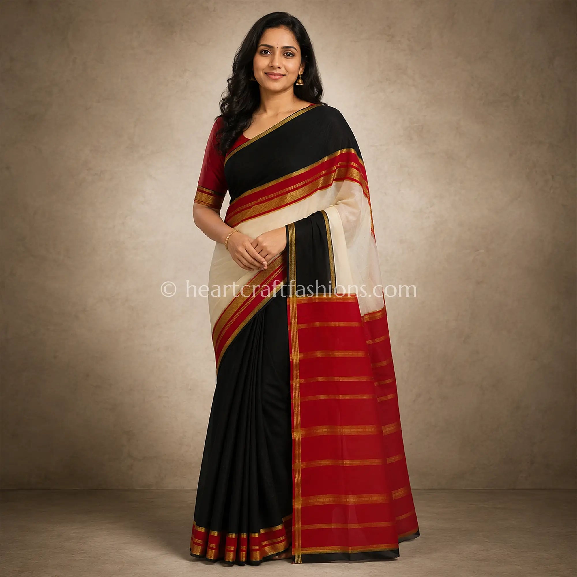 Classic Black & Ivory Mysore Crepe Saree