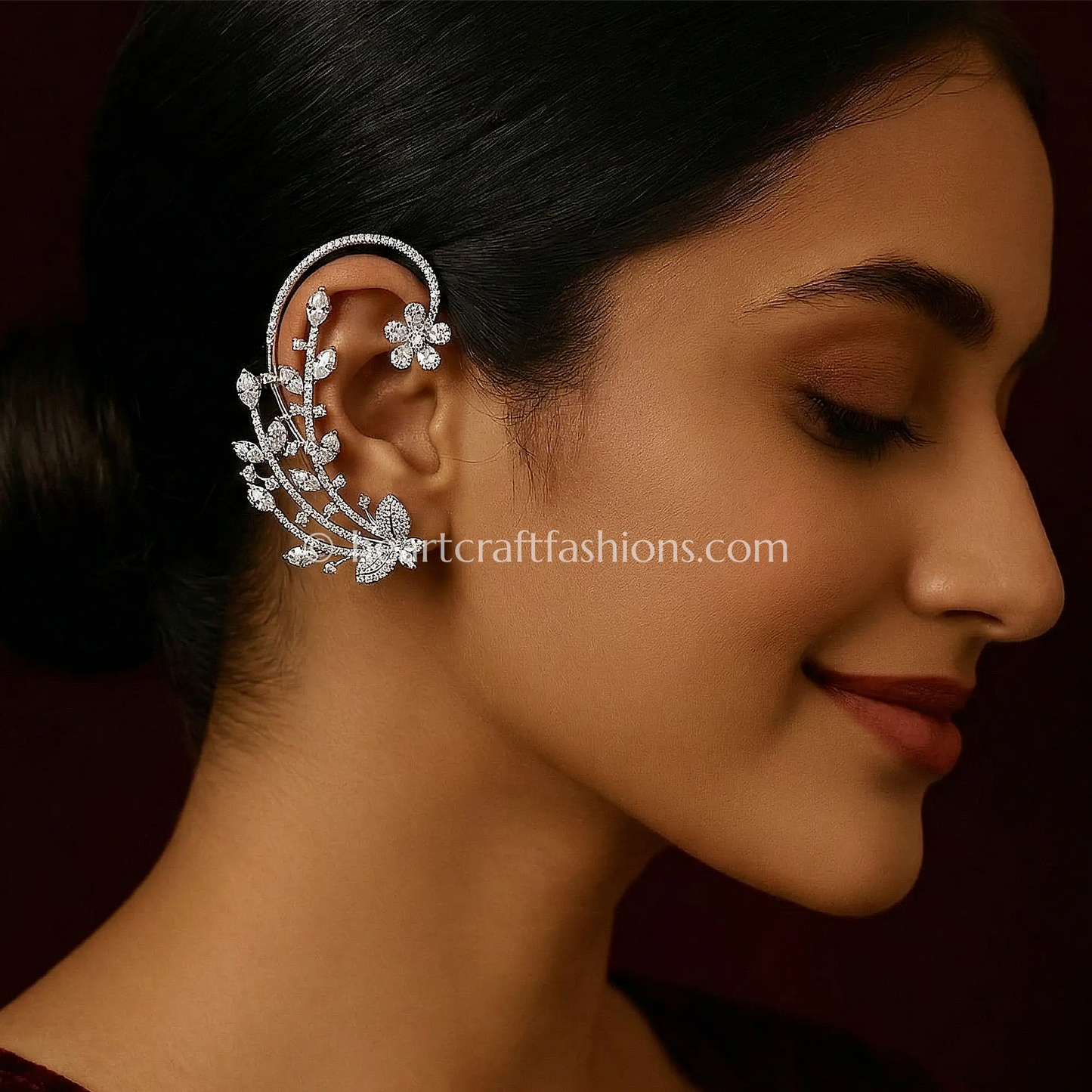Crystal White Zircon Floral Vine Ear Cuff