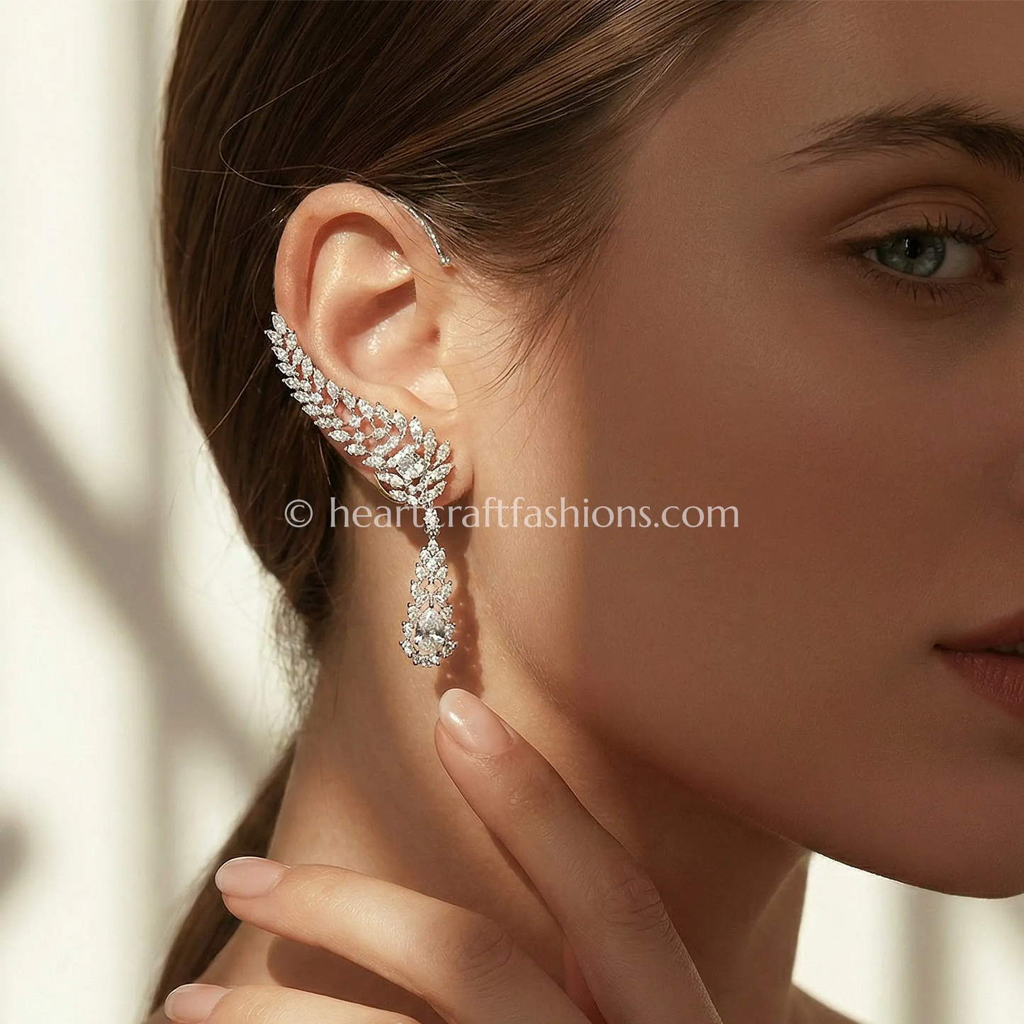Crystal White Zircon Winged Ear Cuff Earrings