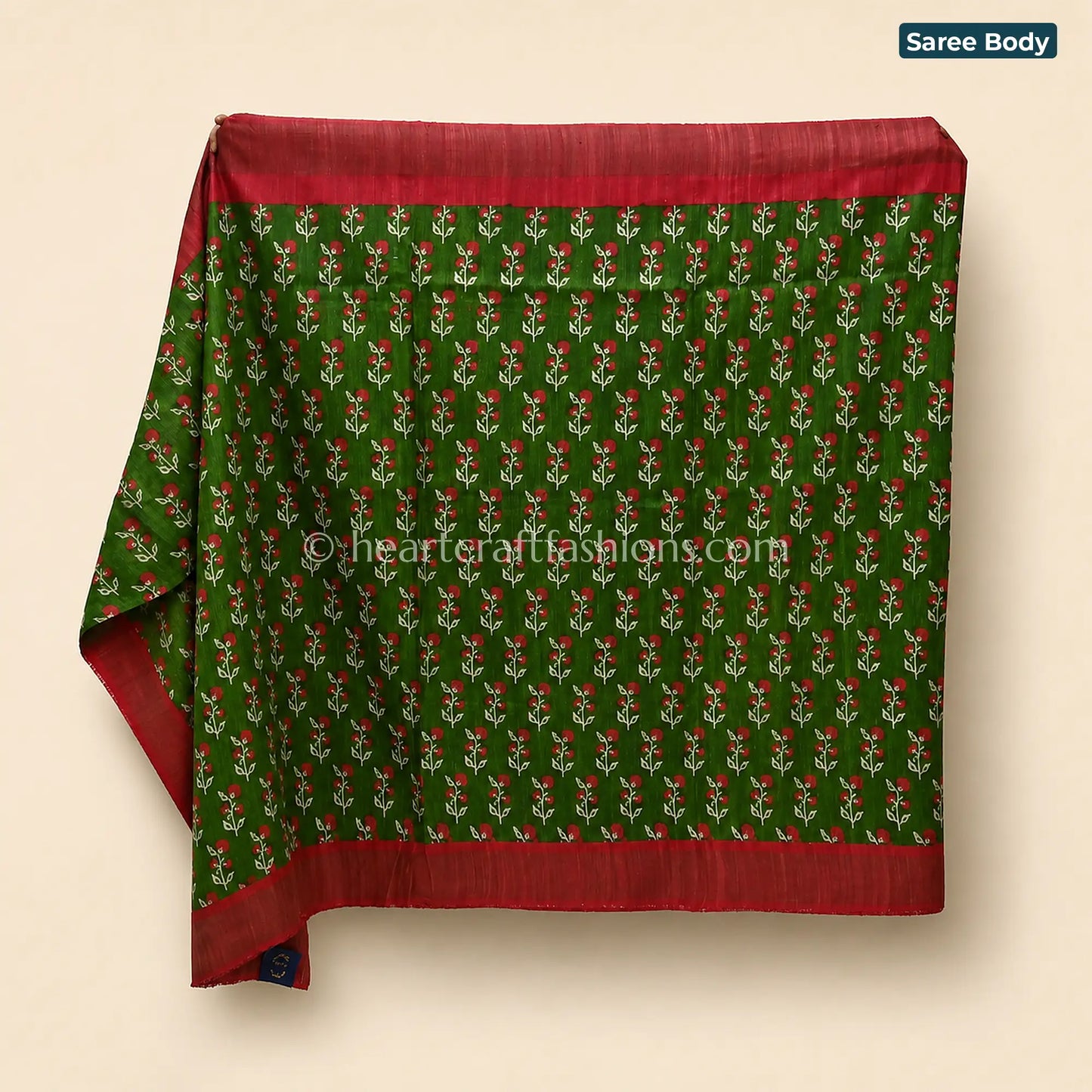 Desi Tusser Green Floral Border Saree
