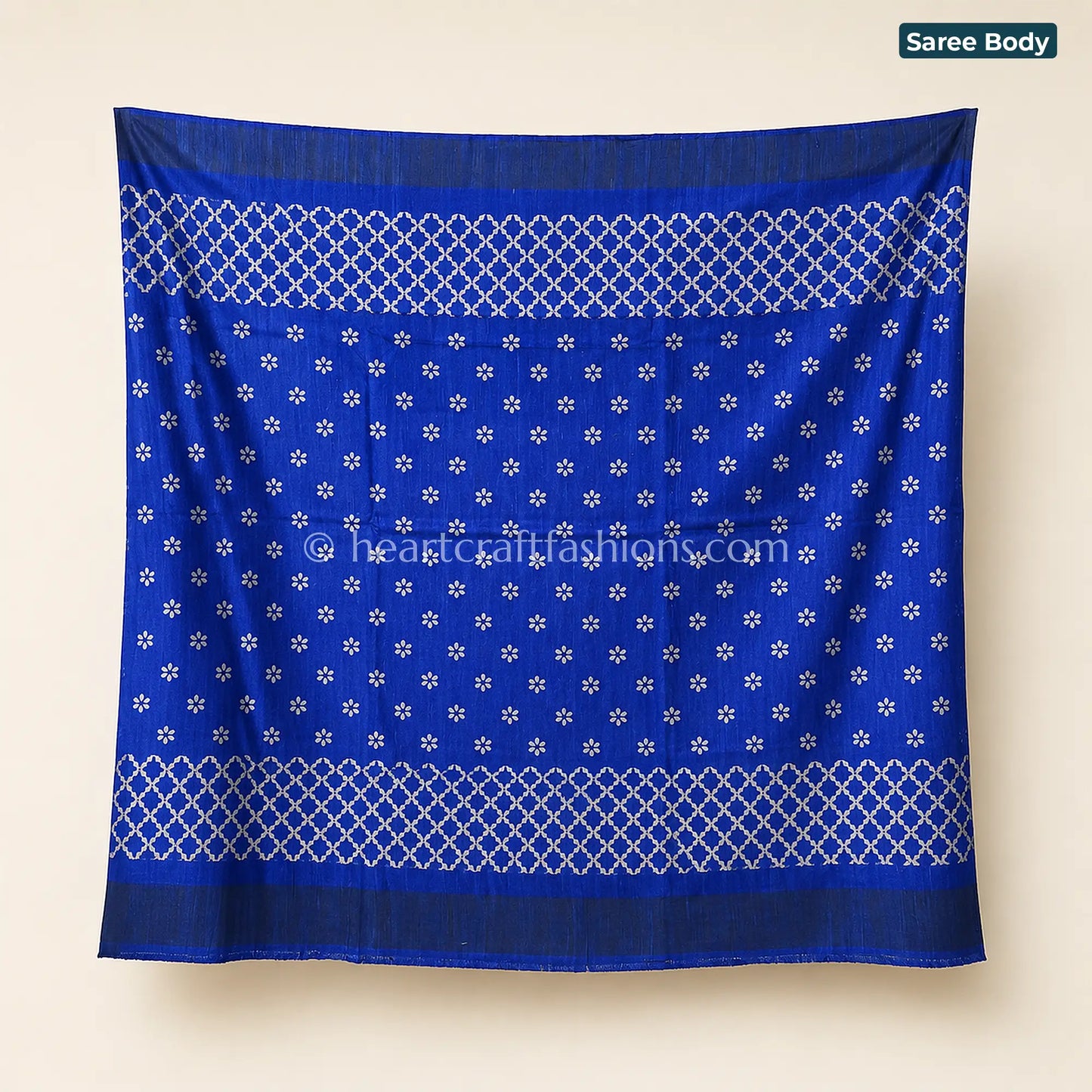 Desi Tusser Royal Blue Madhubani Geometric Motif Saree