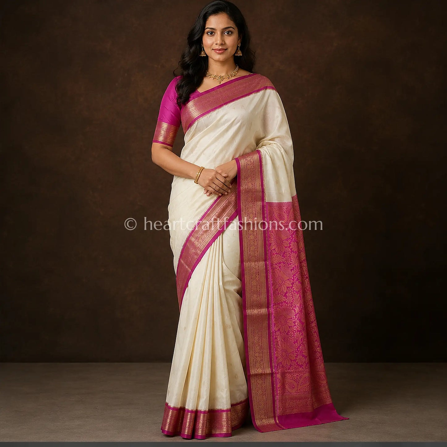 Elegant Rani Pink Bangalore Silk Saree