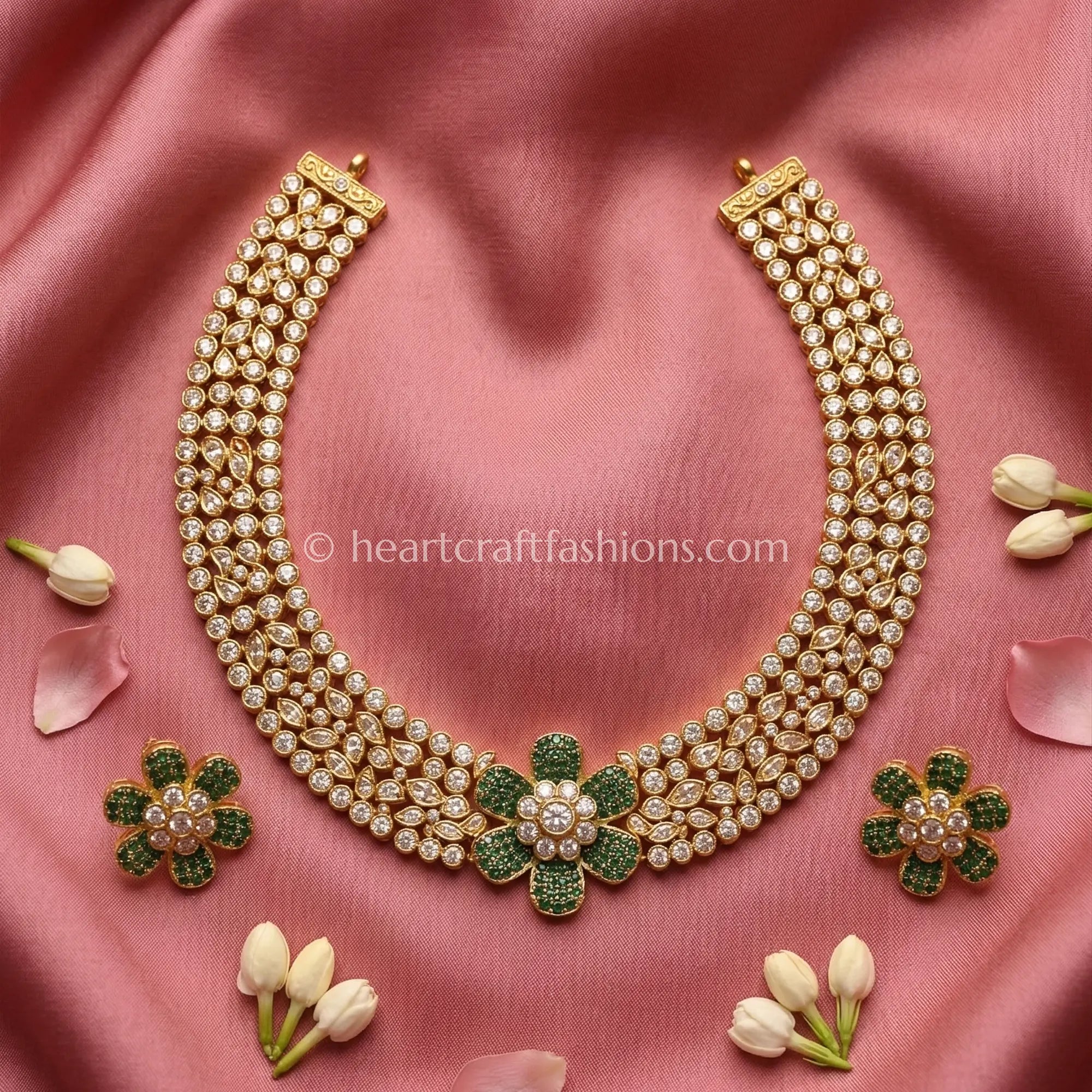 Emerald Bloom Moissanite Polki Choker Set