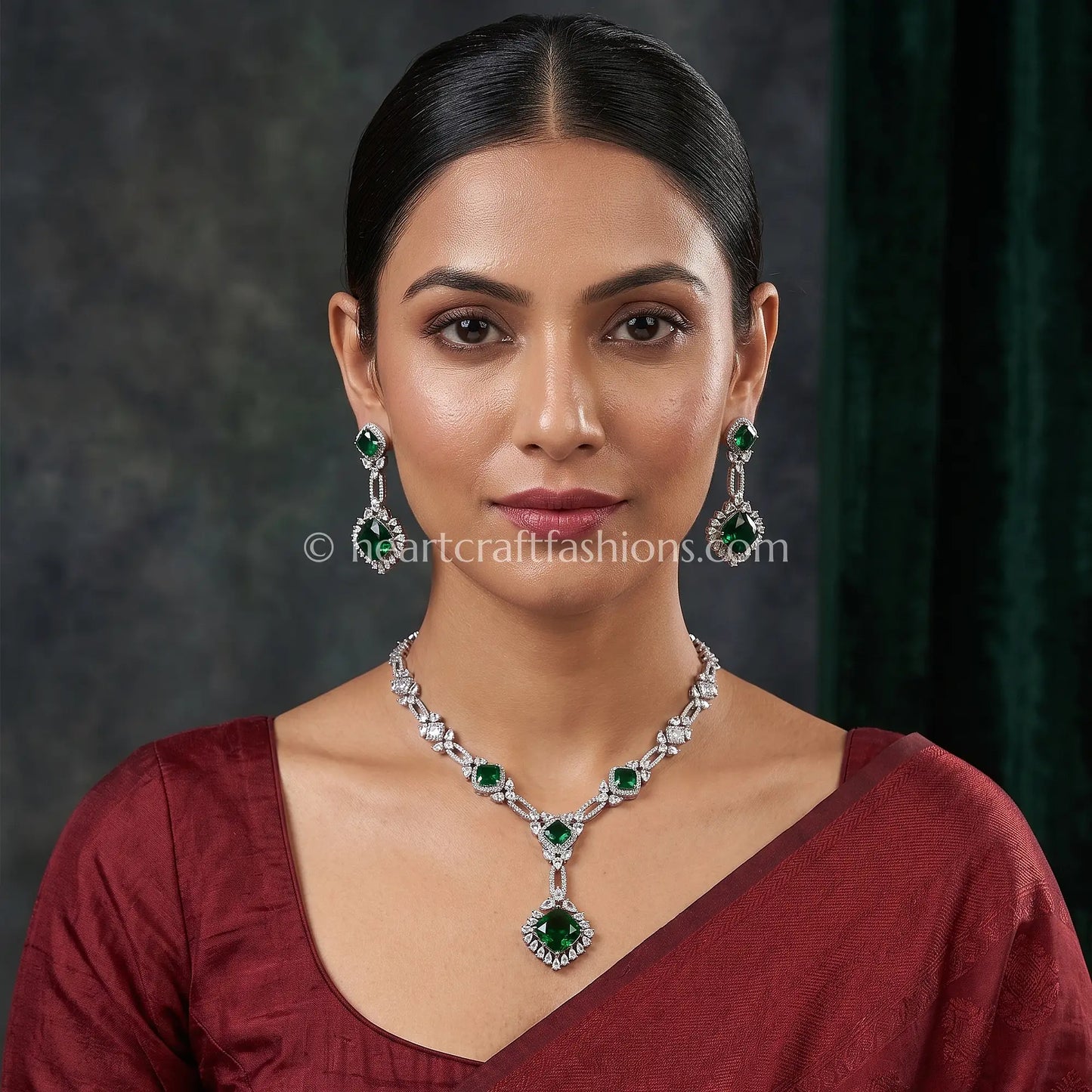 Emerald Cushion Geometric Y-Necklace Set