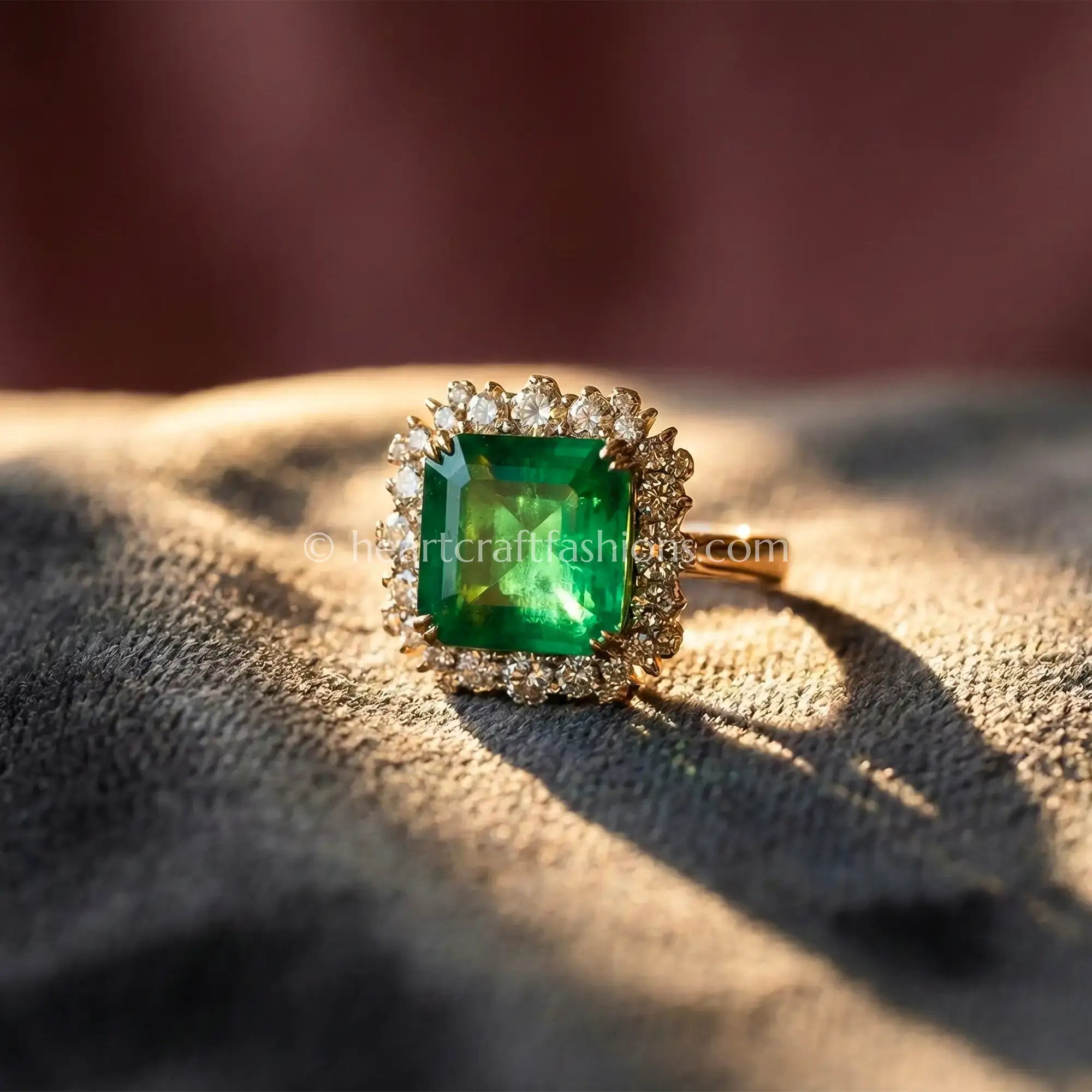 Emerald Cut Green Halo Statement Ring