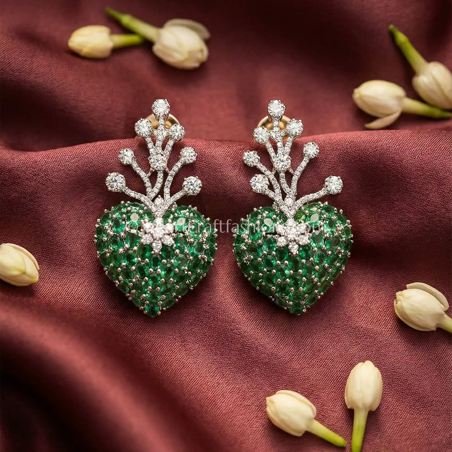 Emerald Green Crystal Heart Drop Earrings