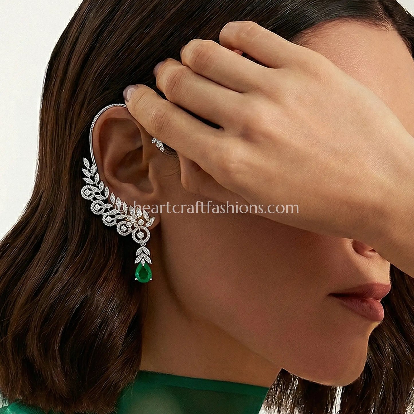 Emerald Green Drop Zircon Swirl Ear Cuff