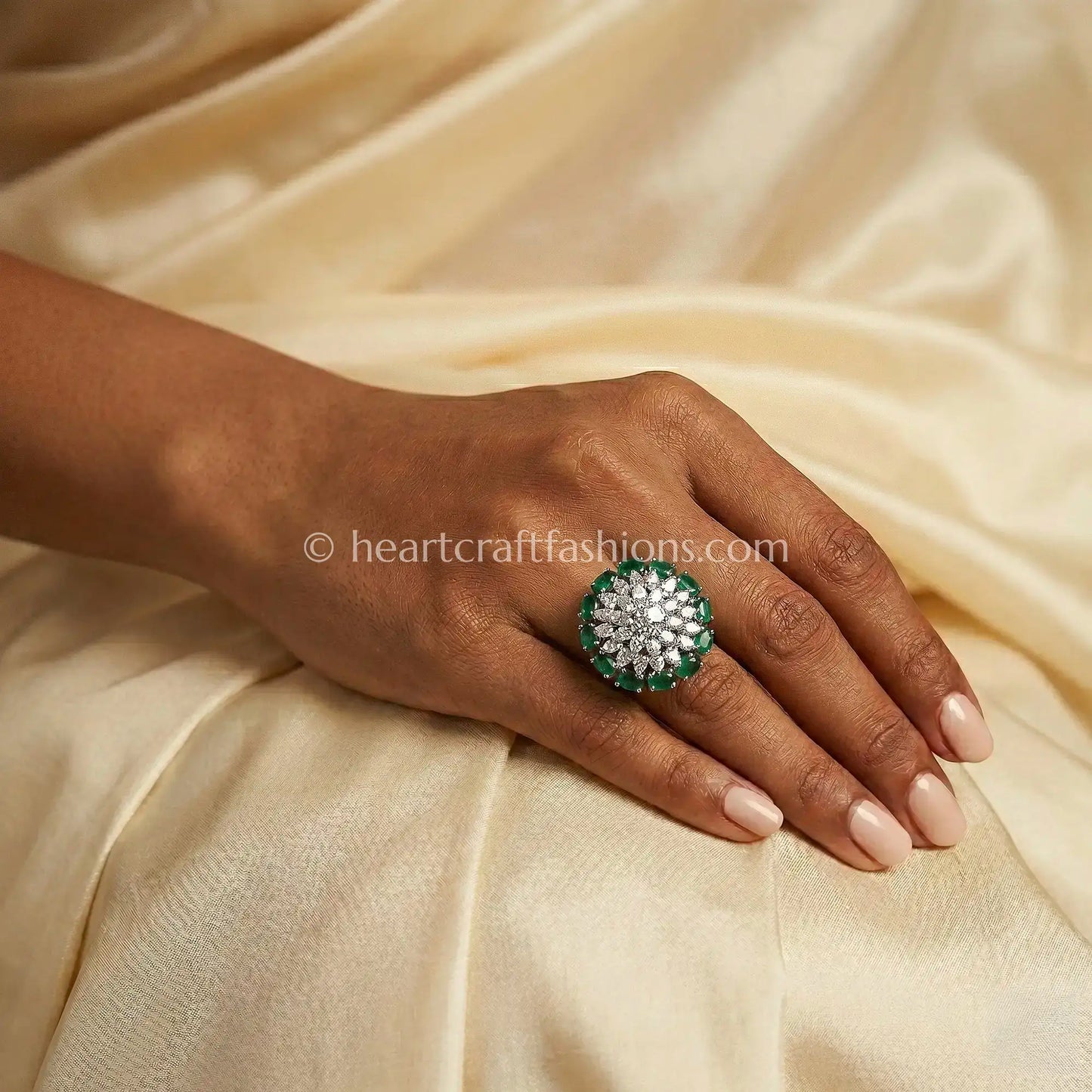 Emerald Green Floral Halo Ring