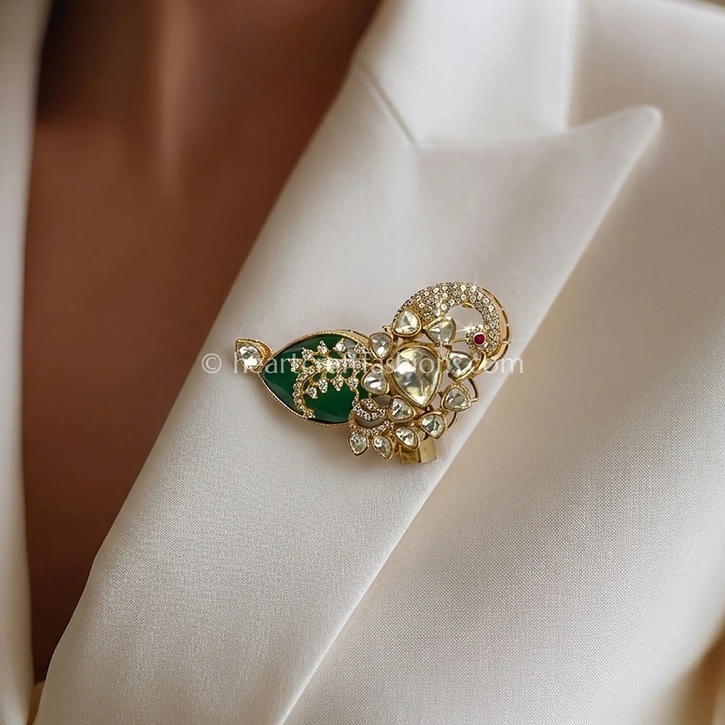 Emerald Green Kundan Floral Designer Brooch
