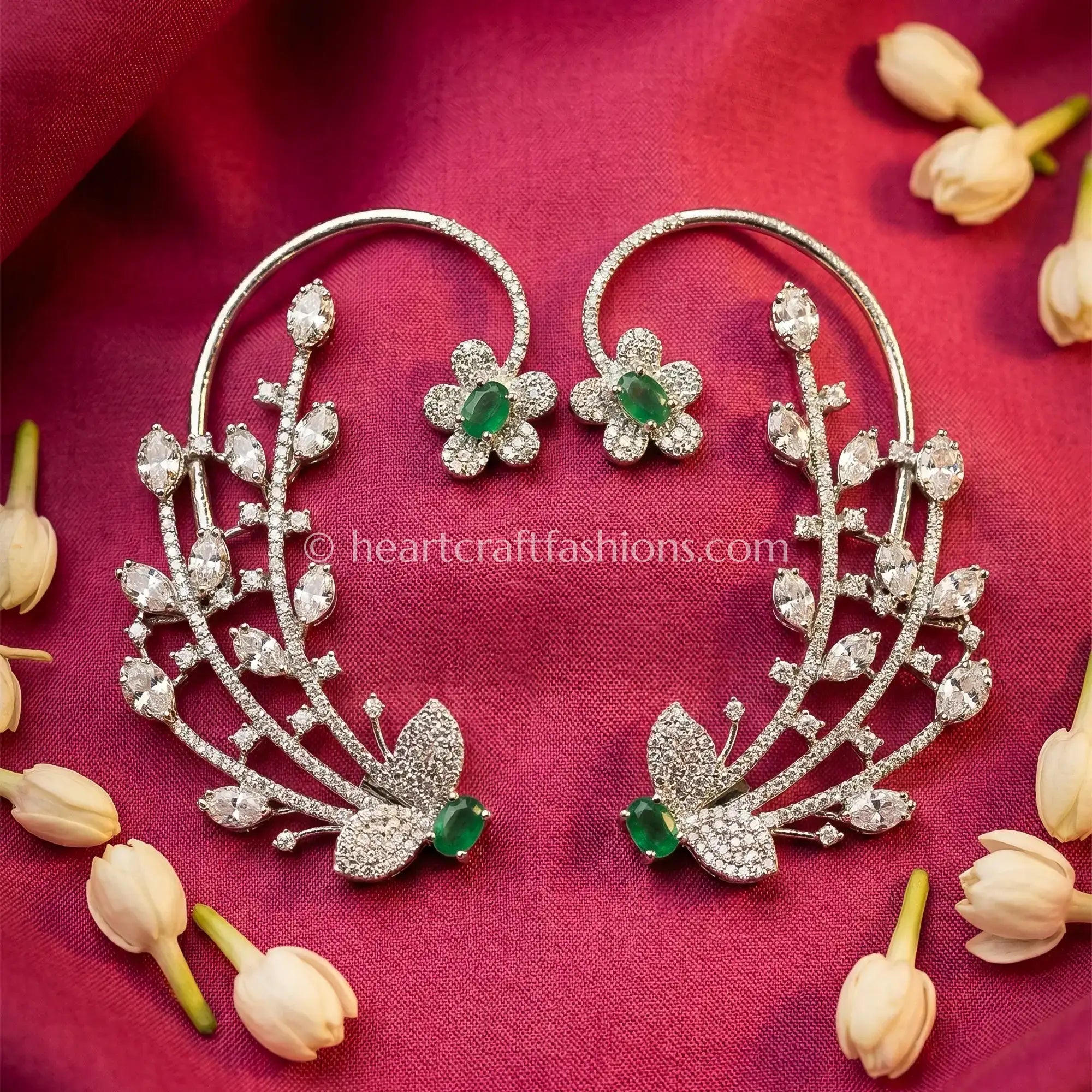 Emerald Green Zircon Floral Vine Ear Cuff