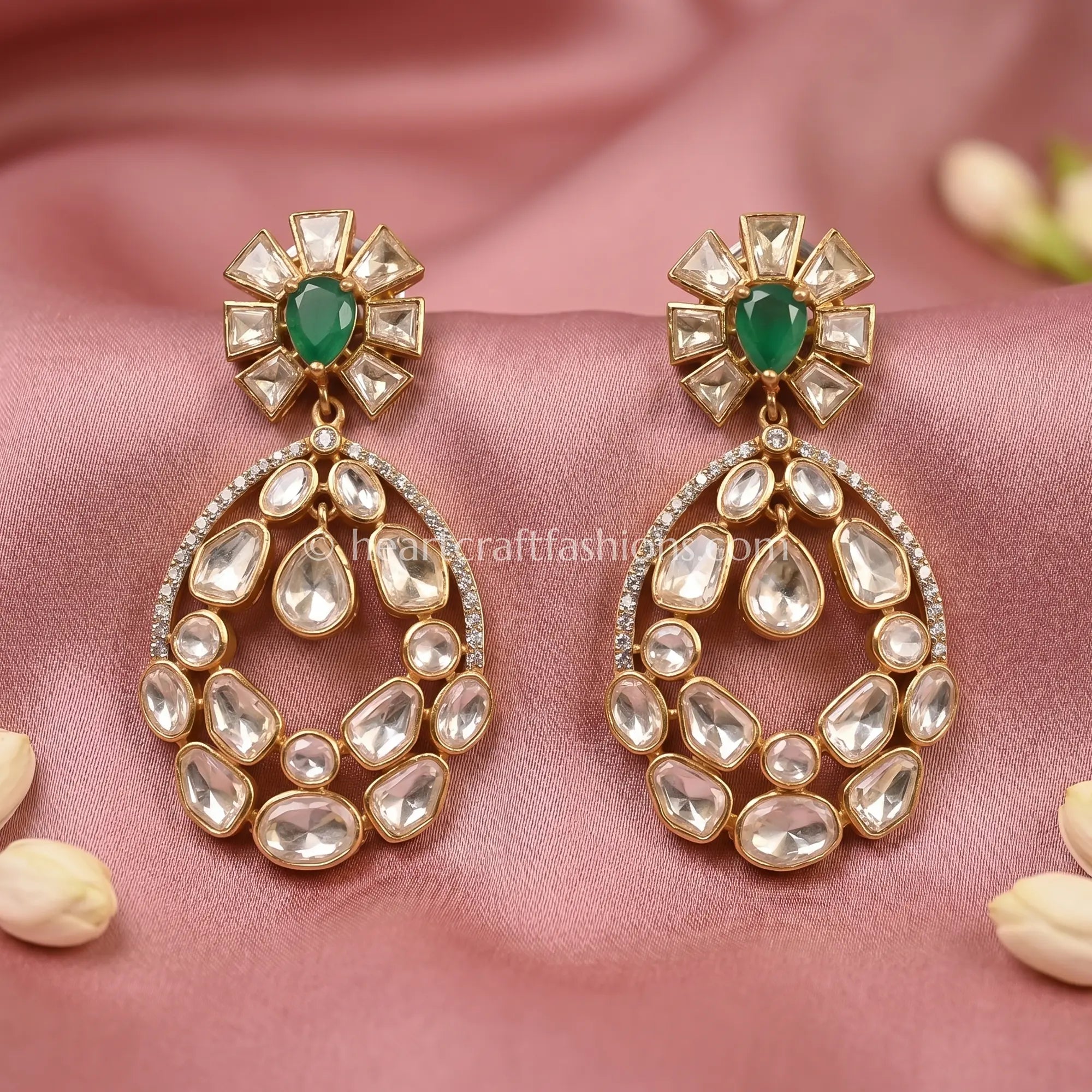 Emerald Noor Moissanite Polki Danglers