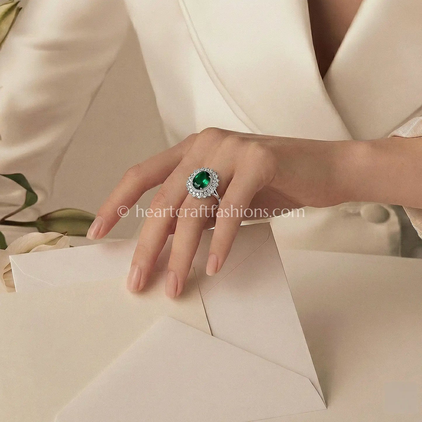 Emerald Oval Double Halo Ring