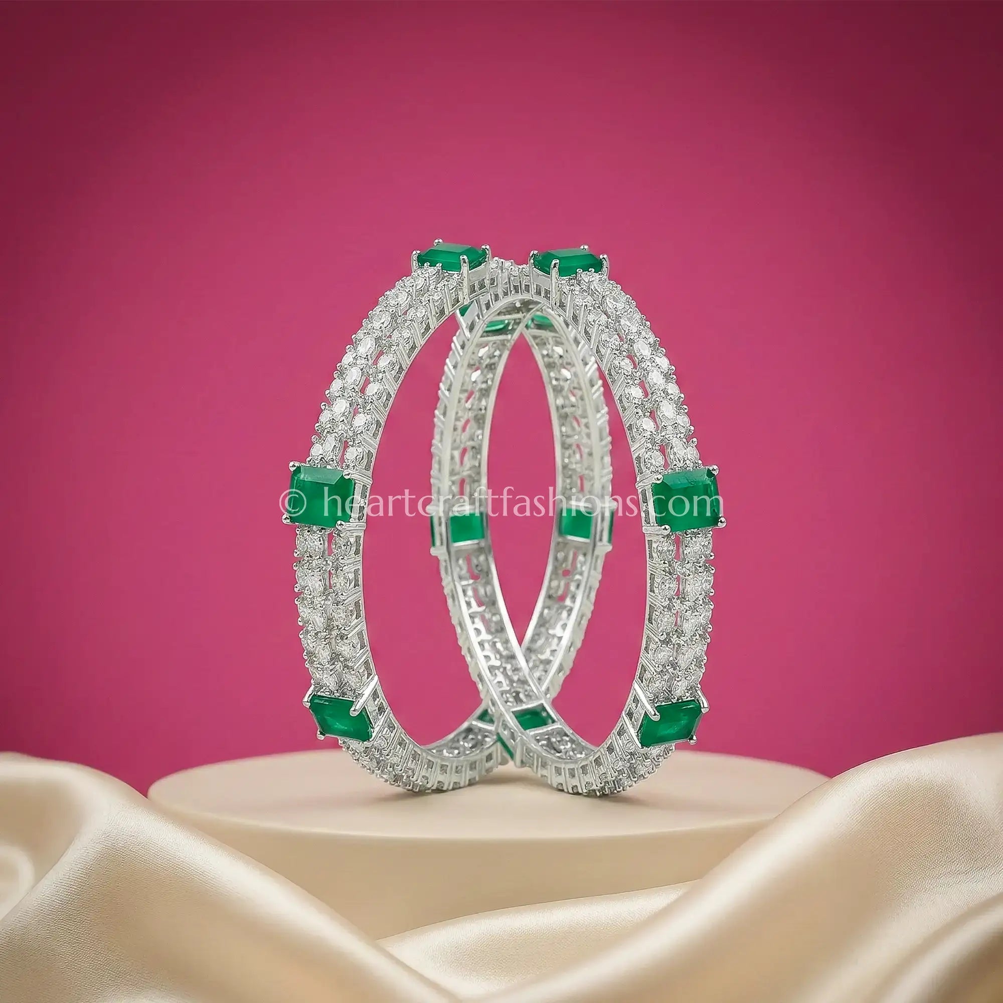 Emerald Stripe Zircon Non-Openable Bangles Pair