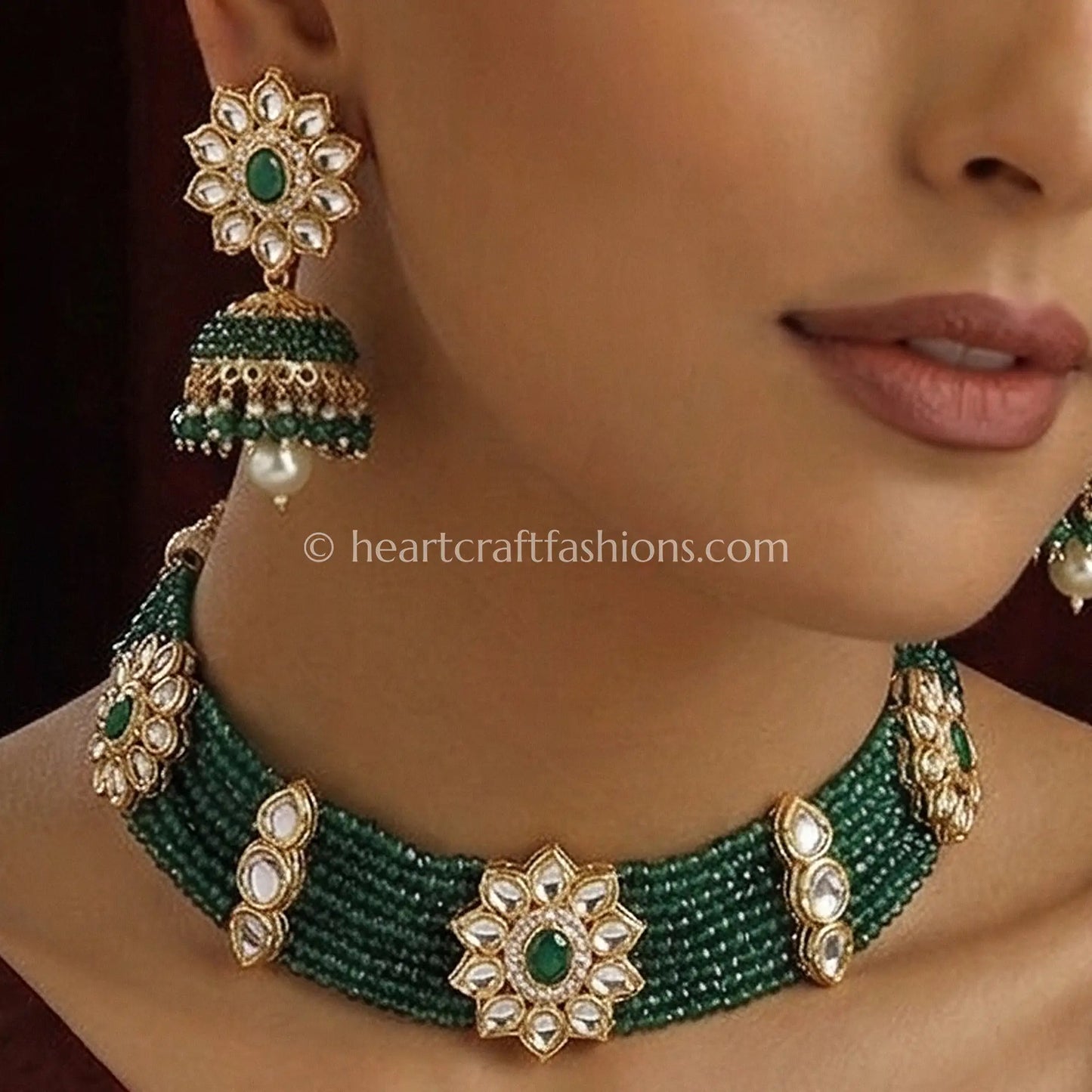 Emerald Veena Bandhai AC Kundan Choker Set