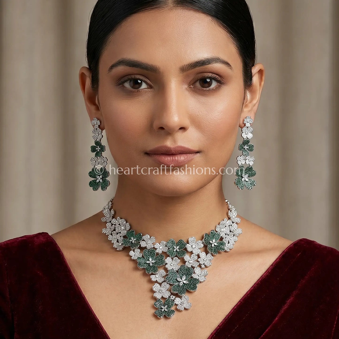 Emerald & Diamond Pave Clover Cluster Set