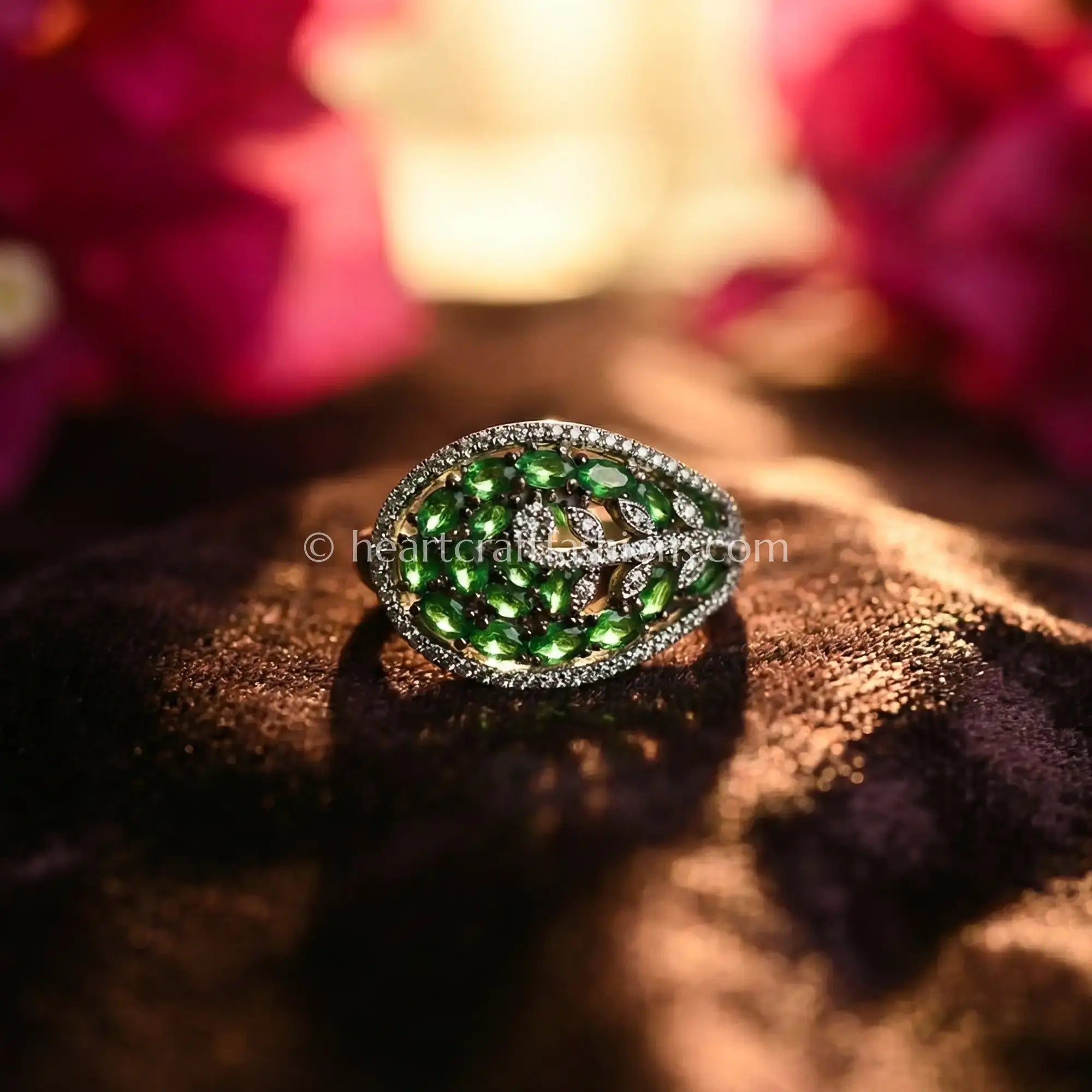 Emerald Vine Teardrop Statement Ring
