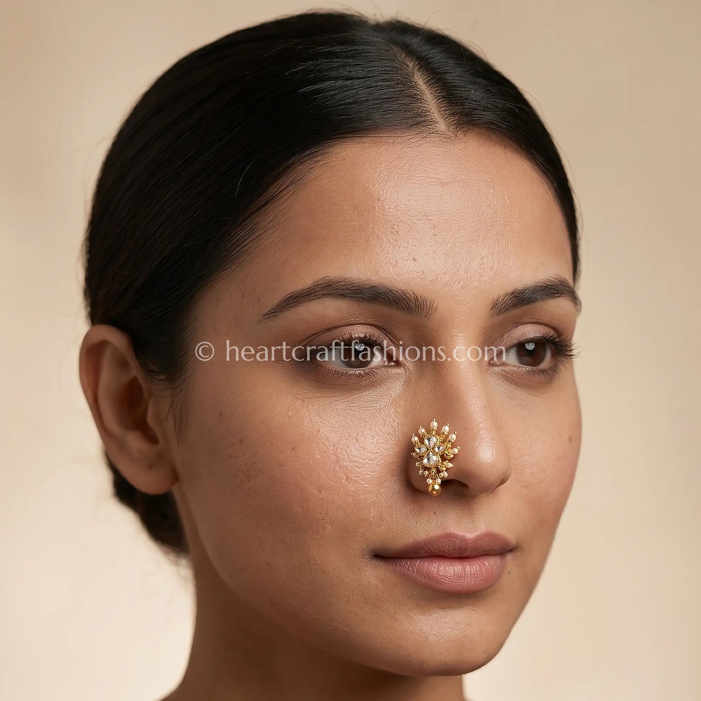 Full Clear Floral Bloom Pachi Kundan Nath