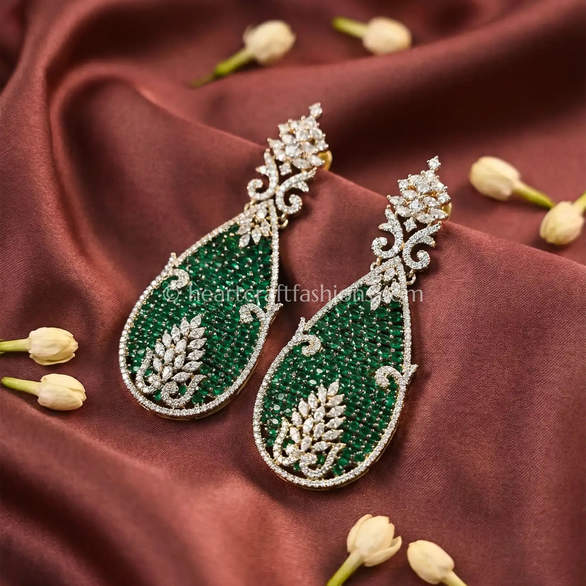 Green Teardrop Zircon Statement Earrings