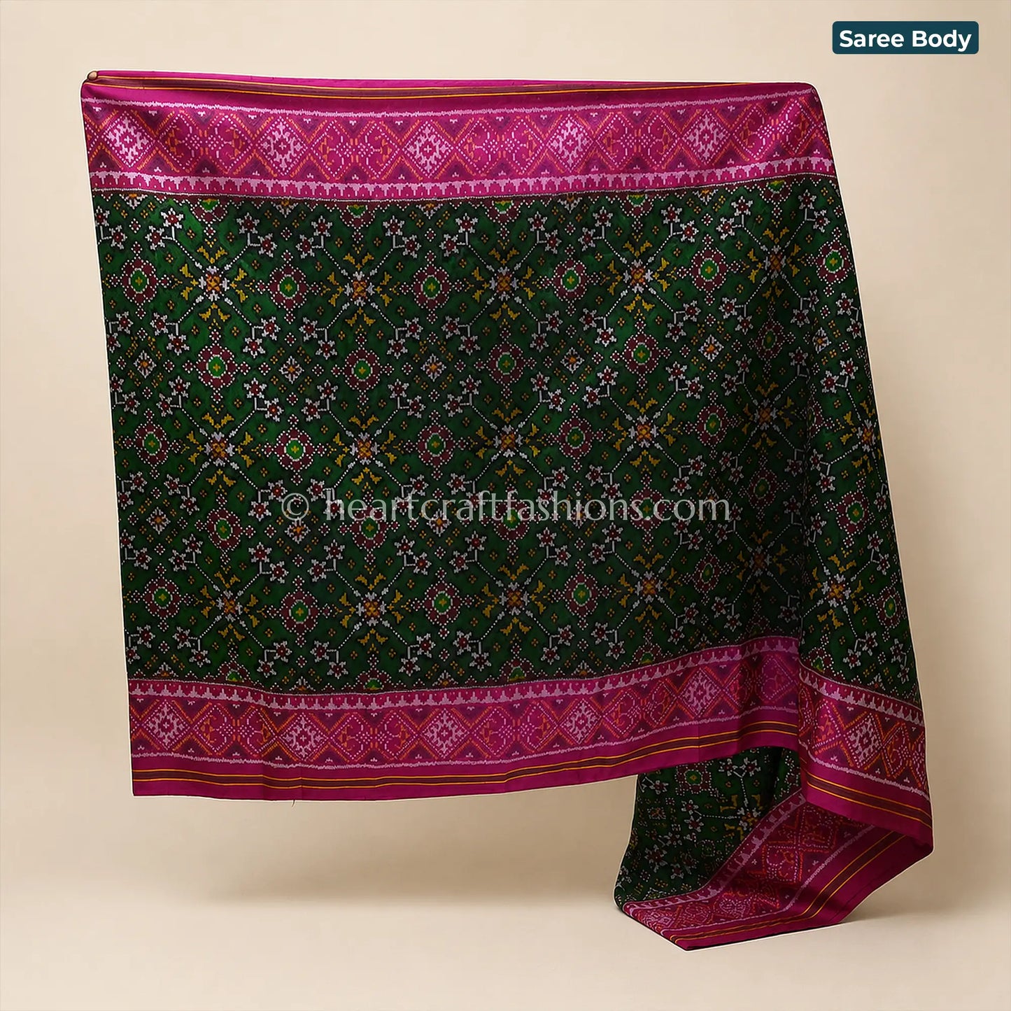 Green & Rani Pink Traditional Patola Silk Saree
