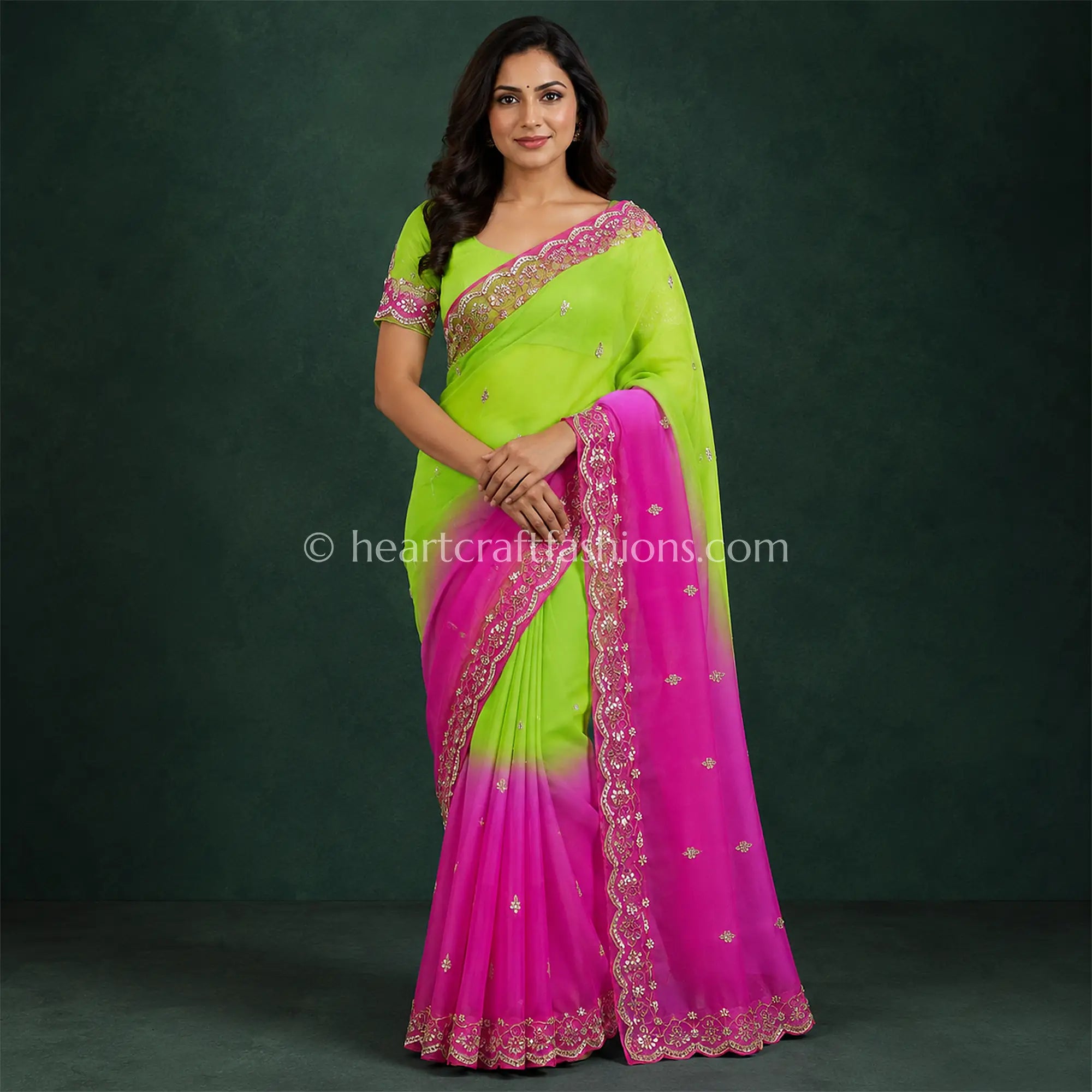 Gulmohar Ombre Kora Silk Gota Patti Saree