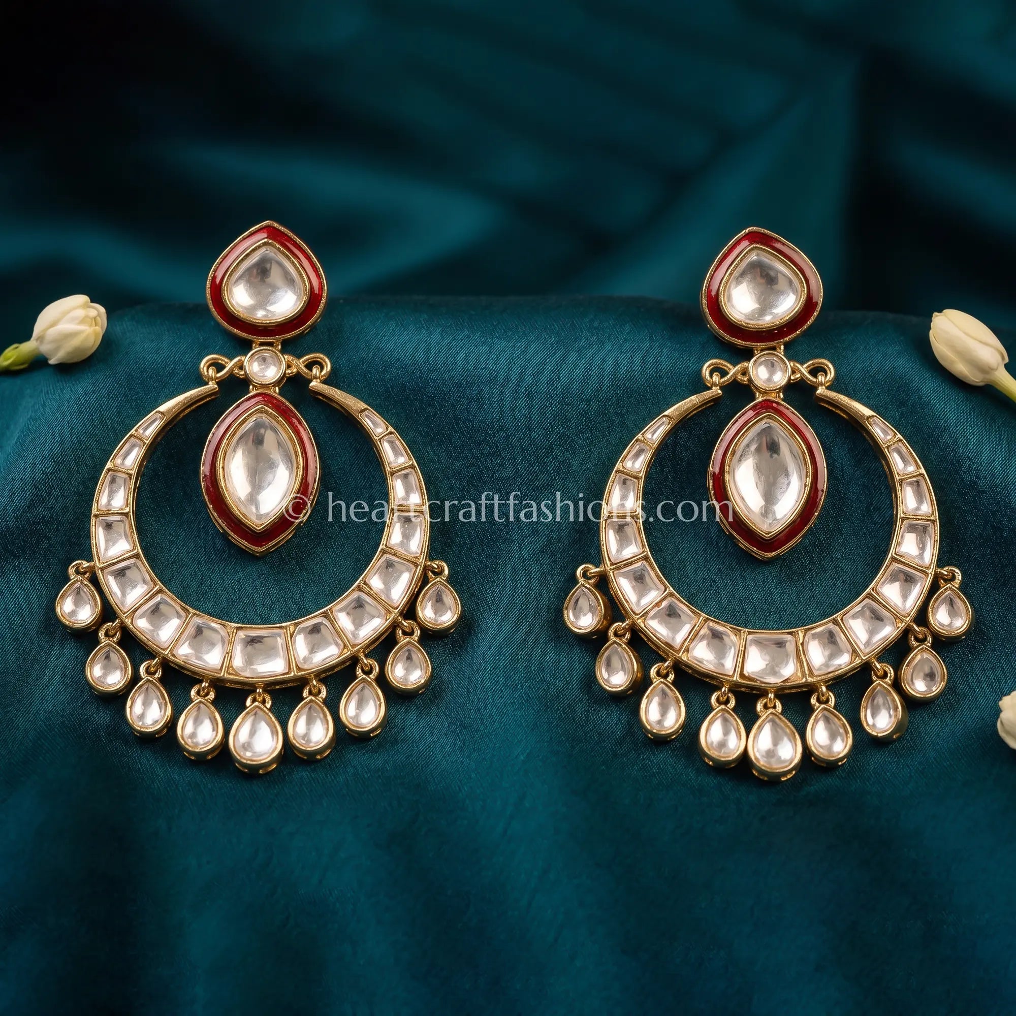 Gulnaar Maroon Polki Kundan Chandbali Earrings