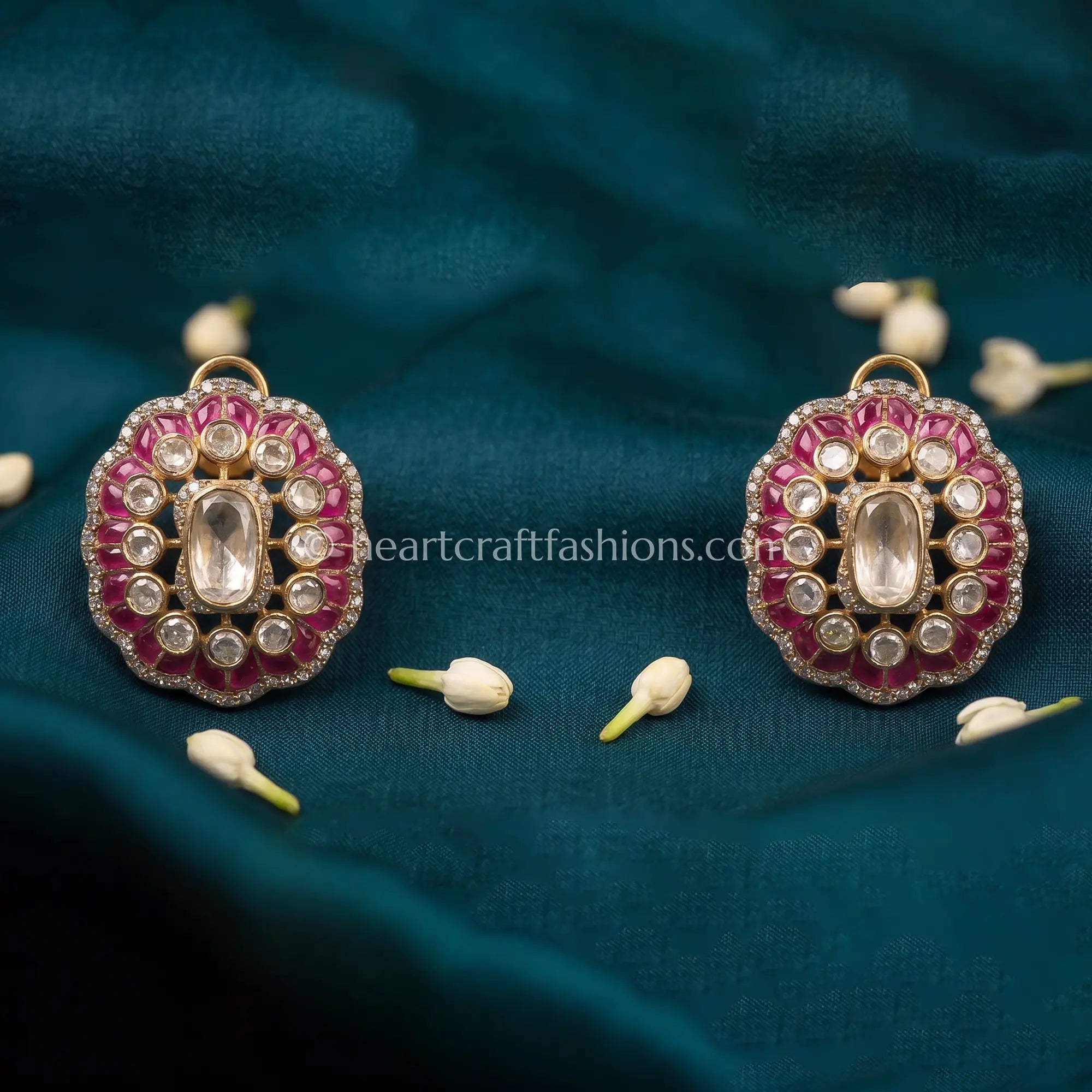Gulnaar Ruby Moissanite Polki Studs