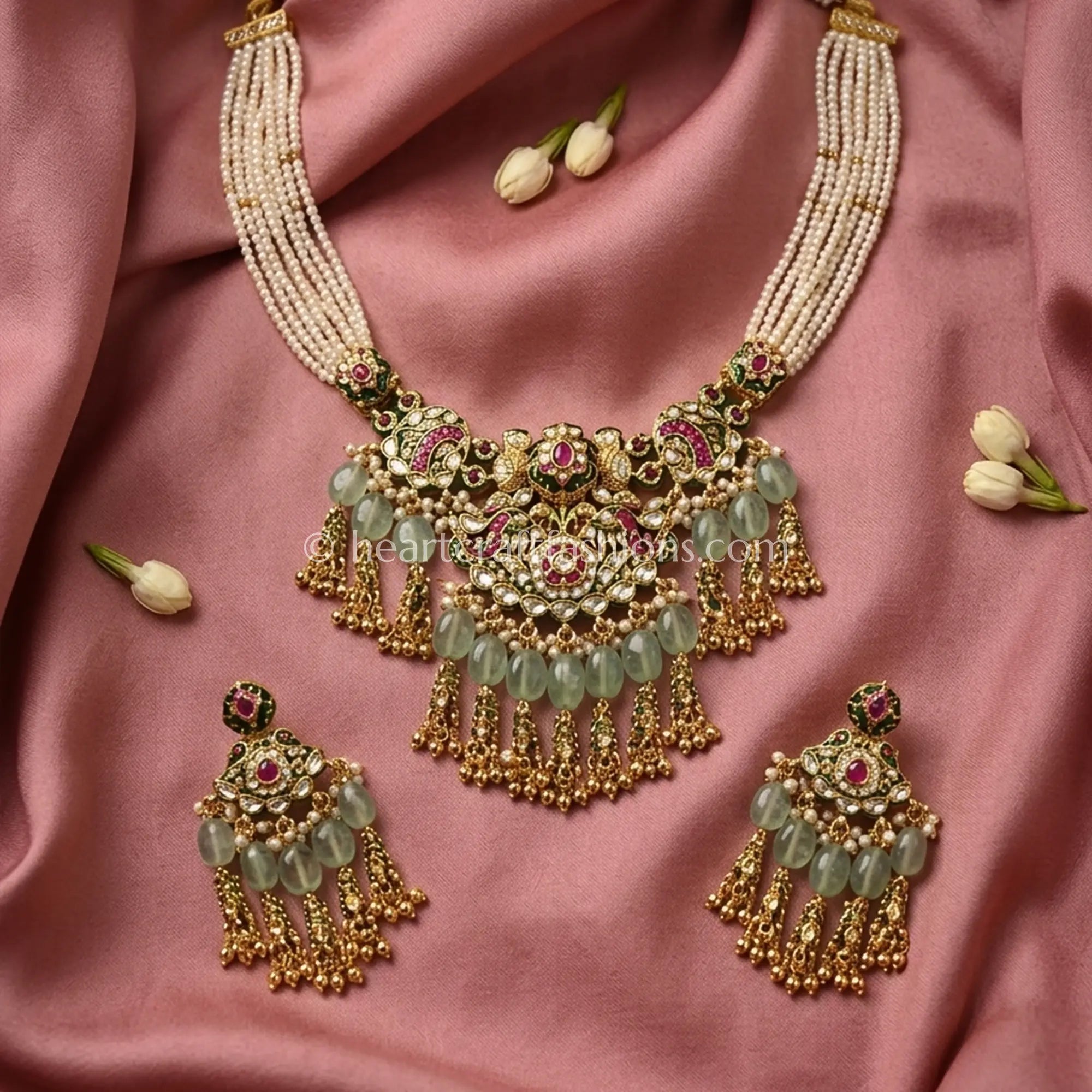 Heritage Pachi Kundan Pearl Green Drop Choker